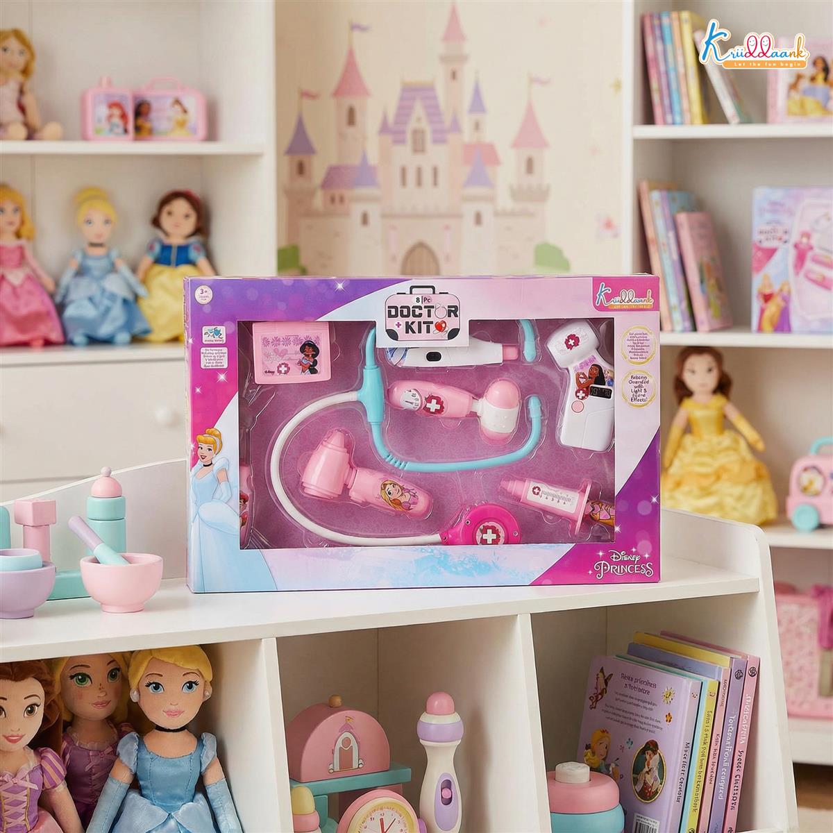 Disney Princess Theme Portable Doctor Set for Girls with Electronic Stethoscope & Realistic Tools | 8-Piece Medical Kit with Lights & Sound Effects | Fun Educational Pretend Play Toy for Kids Age 3+