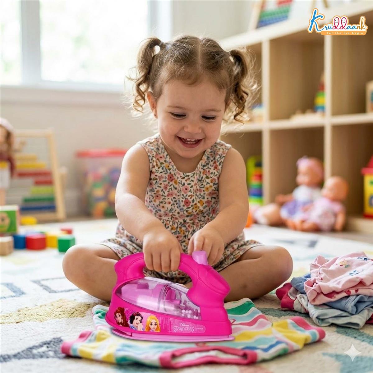 Disney Princess Theme Press Iron Toy for Kids - Battery Operated Pink Pretend Play Household Toy with Lights, Sound & Moving Beads - Educational Roleplay Gift for Girls Aged 3+ Years