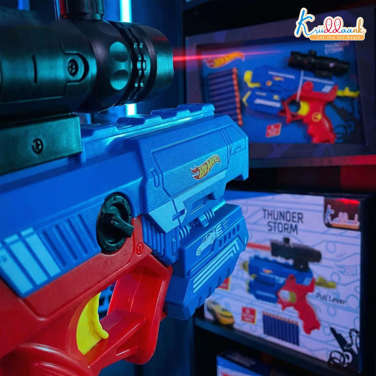 HW Thunder Storm Strike Blaster Toy Gun with Laser Pointer & 10 Soft EVA Darts, High-Velocity Multi-Mode Shooting System, Safe Action Play for Kids 4+ Years, Blue