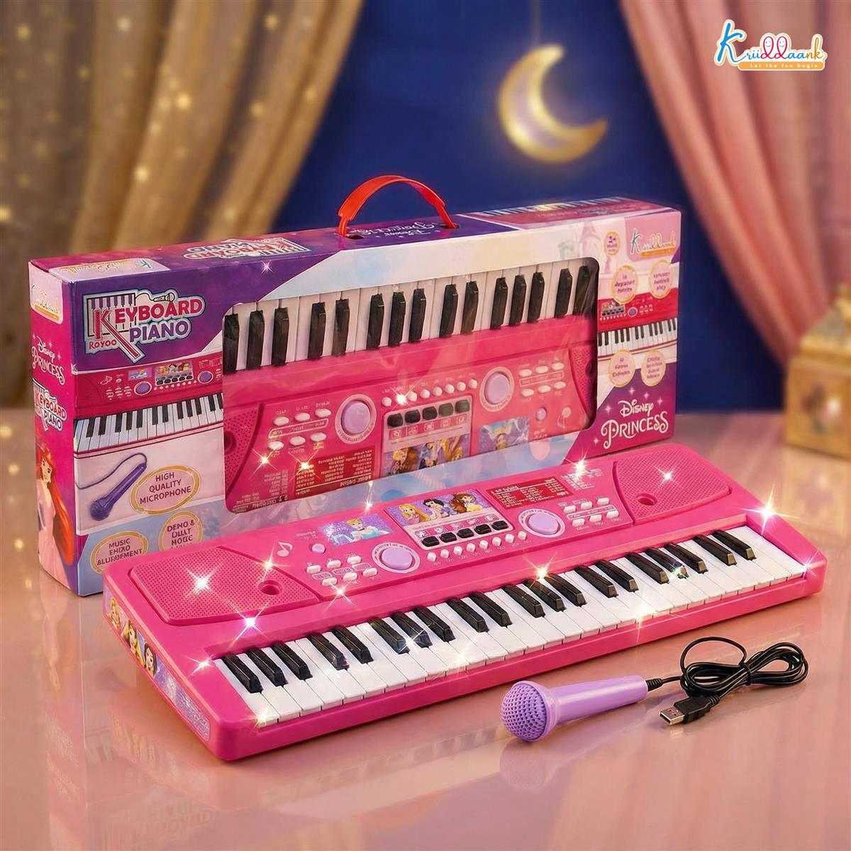 Princess Keyboard Piano for Girls - 50 Keys (49 Scale Organ) with Microphone, 16 Rhythms, 8 Instrument Sounds, USB & Battery Powered Educational Musical Toy for Kids Age 3+ (Pink)