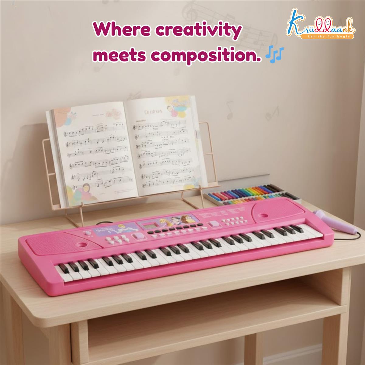 Disney Princess Keyboard Piano for Kids - 37 Keys Portable Musical Toy with Microphone, 16 Instrument Sounds & 10 Rhythms - Educational Learning Gift for Girls Toddlers 3+ Years (Pink)