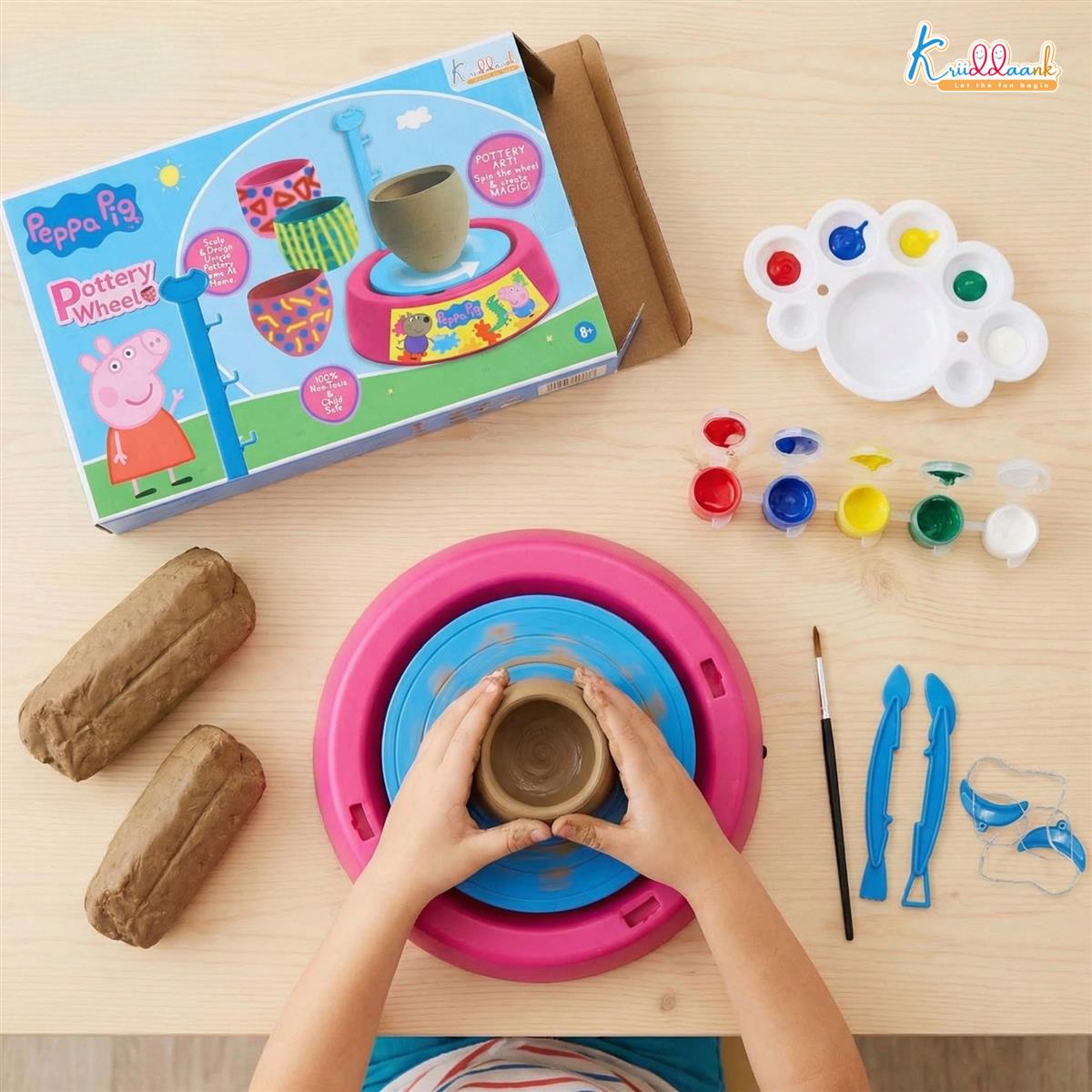 Hasbro Peppa Pig Theme Pottery Wheel Kit - DIY Clay Art & Craft Set for Kids 8+ with 800g Clay, 6 Acrylic Paints & Sculpting Tools - Educational & Creative Birthday Gift for Girls & Boys
