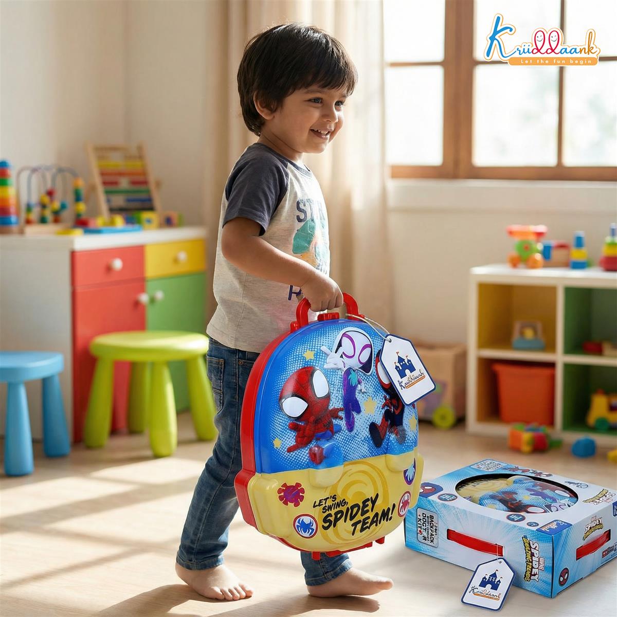 Spiderman Battery Operated Doctor Suitcase Play Kit for Kids 3+ Years - 2-in-1 Backpack Medical Set with Light & Sound Stethoscope, 8 Realistic Pieces, Pretend Play Roleplay Toy for Boys - Blue