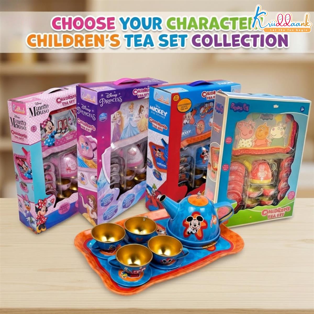 Disney Mickey 14-Piece Childrenâ€™s Tin Tea Set - Junior Pretend & Play Kitchen Toy for Kids 3+ Years Old - Includes Cups, Saucers, Tray & Coasters - Durable Metal Play Set for Boys & Girls