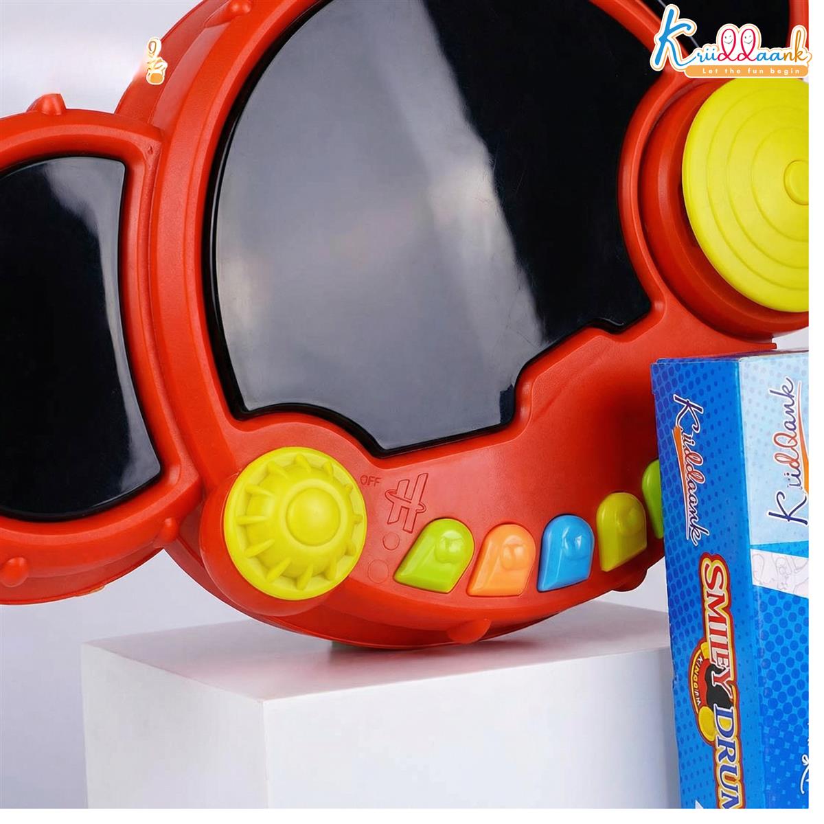 Smiley Drum Musical Toy for Kids with 3 Drum Pads, Cymbal & Flashing 3D Lights - Interactive Educational Drum Set with 2-Step Volume Control & Musical Tones - Battery Operated Toy for Boys & Girls