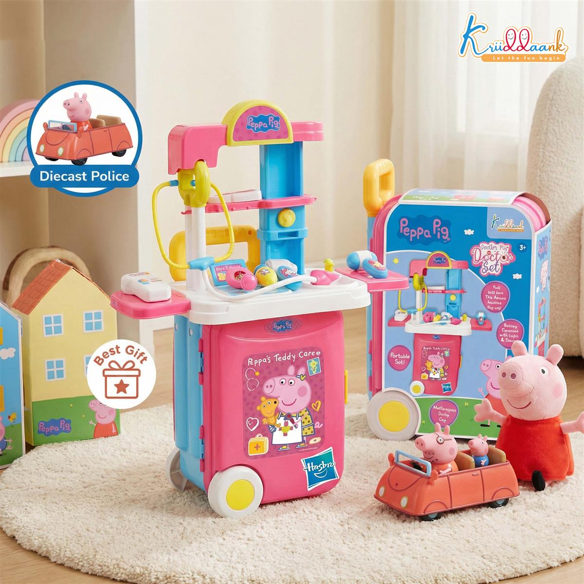 Hasbro Peppa Pig Doctor Set - Portable Medical Cart with Lights & 9 Accessories, Pretend Play Nurse & Doctor Kit for Kids Aged 3+, Pink Multipurpose Trolley Toy, Best Gift for Toddlers