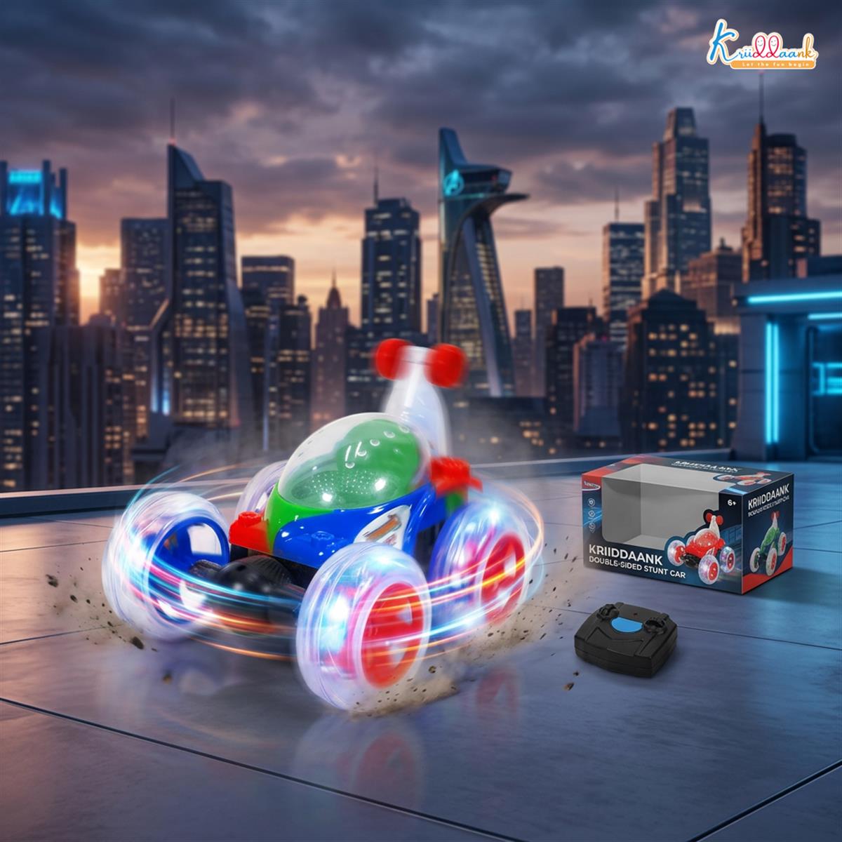 Kriiddaank Double-Sided RC Stunt Car - 360Â° Spin High-Speed Off-Road Monster Truck for Boys - Musical & Light-Up Remote Control Toy Car, Rechargeable Battery, Durable Diecast Build (Multicolor)