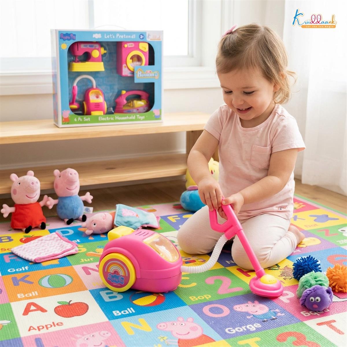 Hasbro Peppa Pig Theme Household 4-Piece Role Play Set - Toy Washing Machine, Vacuum Cleaner, Iron & Hair Dryer with Lights - Educational Pretend Play Gift for Kids Ages 3+