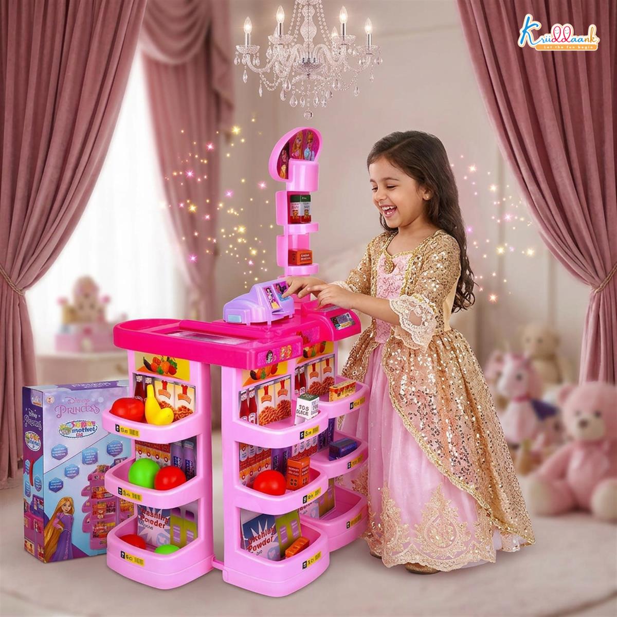 Disney Princess Theme Supermarket Set for Girls 5+ Years - Interactive Cash Register with Scanner, Sound & Music, Conveyor Belt & 19 Grocery Accessories - Pink Pretend Play Grocery Store Toy