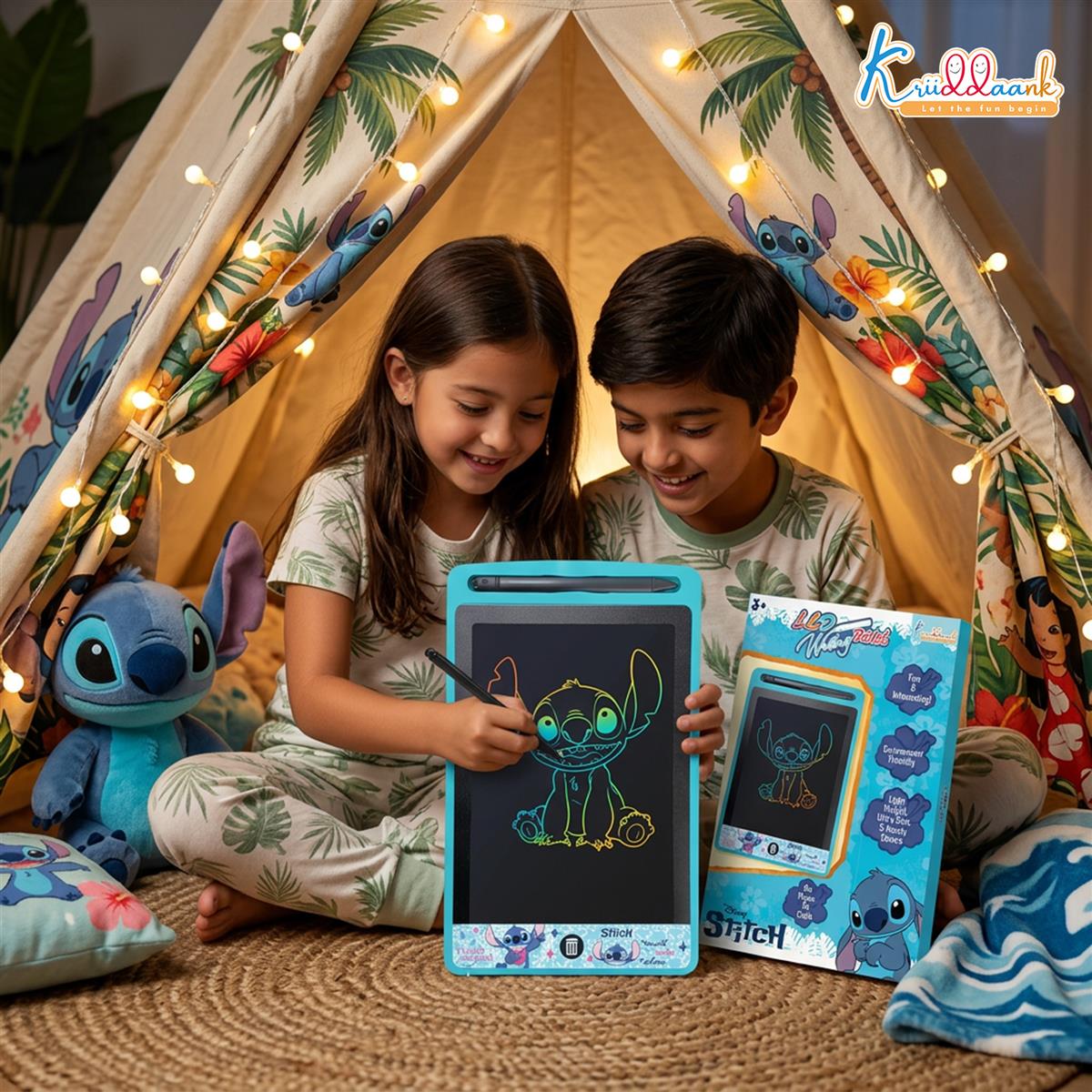 Kriiddaank Stitch Theme LCD Writing Tablet for Kids, 8.5 Inch Electronic Drawing Pad & Magic Slate, Portable Rewritable Doodle Board, Birthday Gift for Boys & Girls 3-9 Years Old, Blue