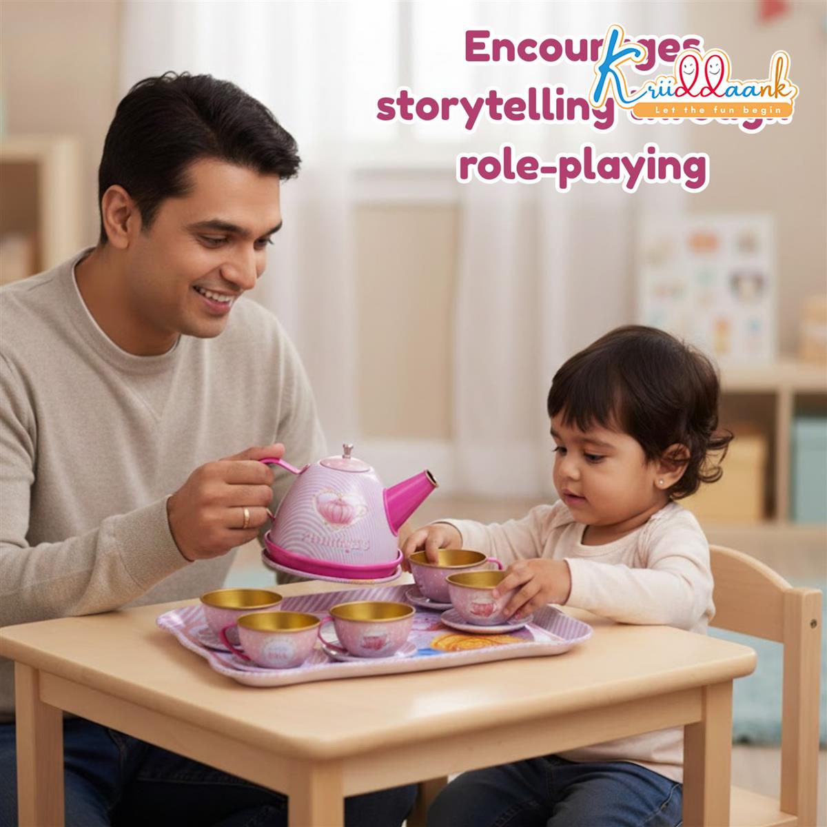 Disney Princess 14-Piece Tin Tea Set for Girls - Portable Fantasy Tea Party Set with Teapot & Cups - Safe & Durable Metal Pretend Play Toy for Kids Ages 3+ (Pink)