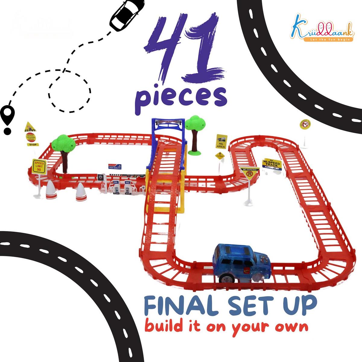 Disney Theme Cars Mini Track Set - 41 Piece Portable DIY Race Track Toy with Diecast Metal Toy Car, Realistic Miniature Collectible Racing Playset for Kids 3+ Years Old