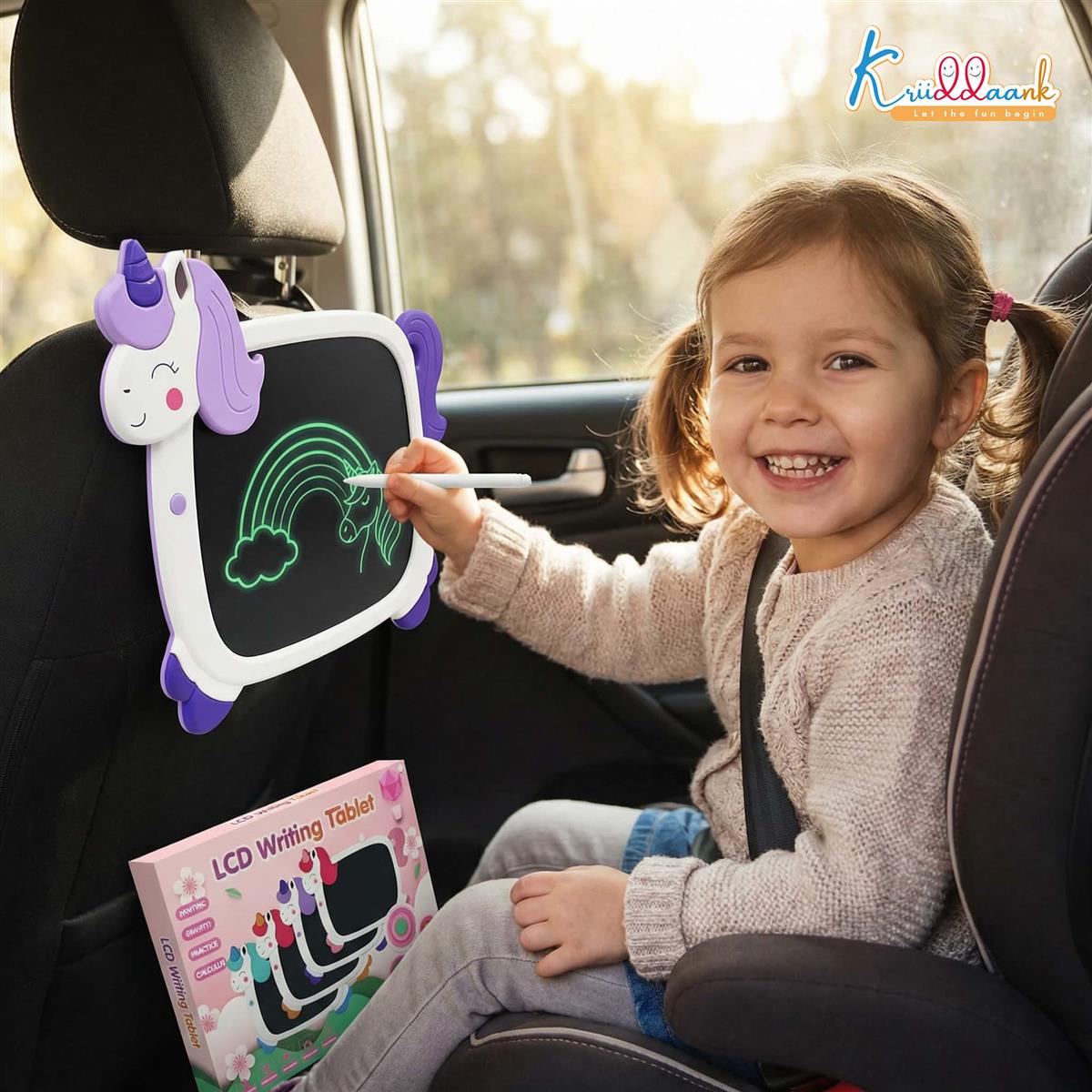 Kriiddaank 8.9" Unicorn LCD Writing Tablet for Kids, Electronic Magic Drawing Pad, Portable Doodle Board & Educational Toy, Birthday Gift for Boys & Girls Ages 3-12, White
