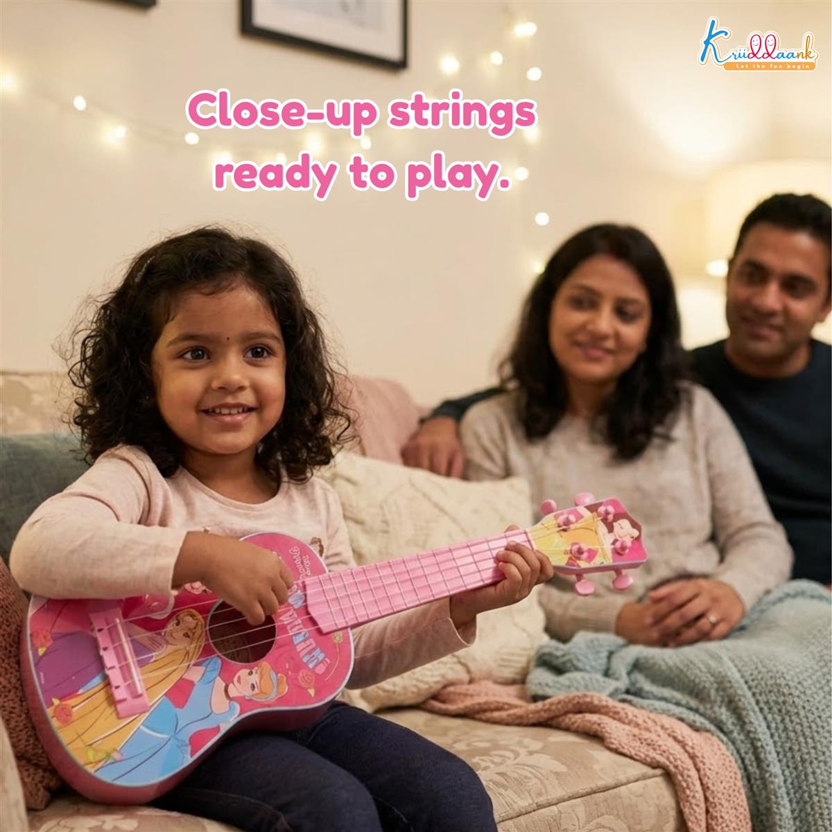 Disney Princess Theme Big Guitar Toy for Girls - 4-String Pink Musical Instrument for Kids Age 3+, Educational & Interactive Play, Perfect Birthday Gift for Little Musicians (57 cm)
