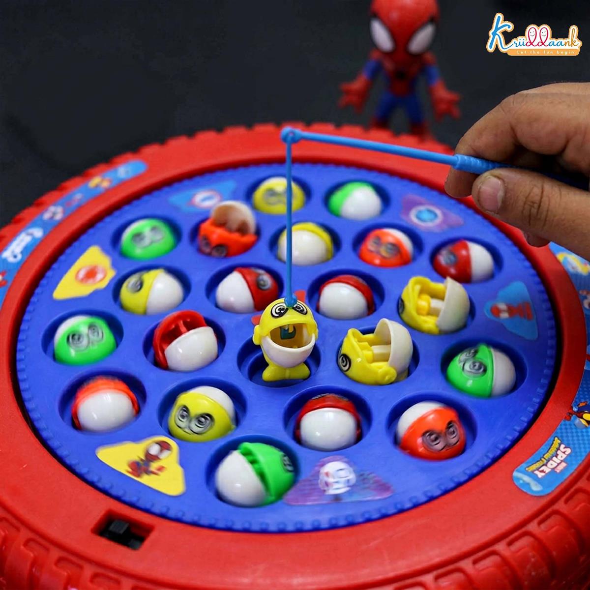 Spiderman Musical Rotating Fishing Game for Kids - Underwater Adventure Theme | Battery Operated Interactive Toy with 21 Fishes & 4 Poles | Fun Educational Game for Boys & Girls Age 3+ Years