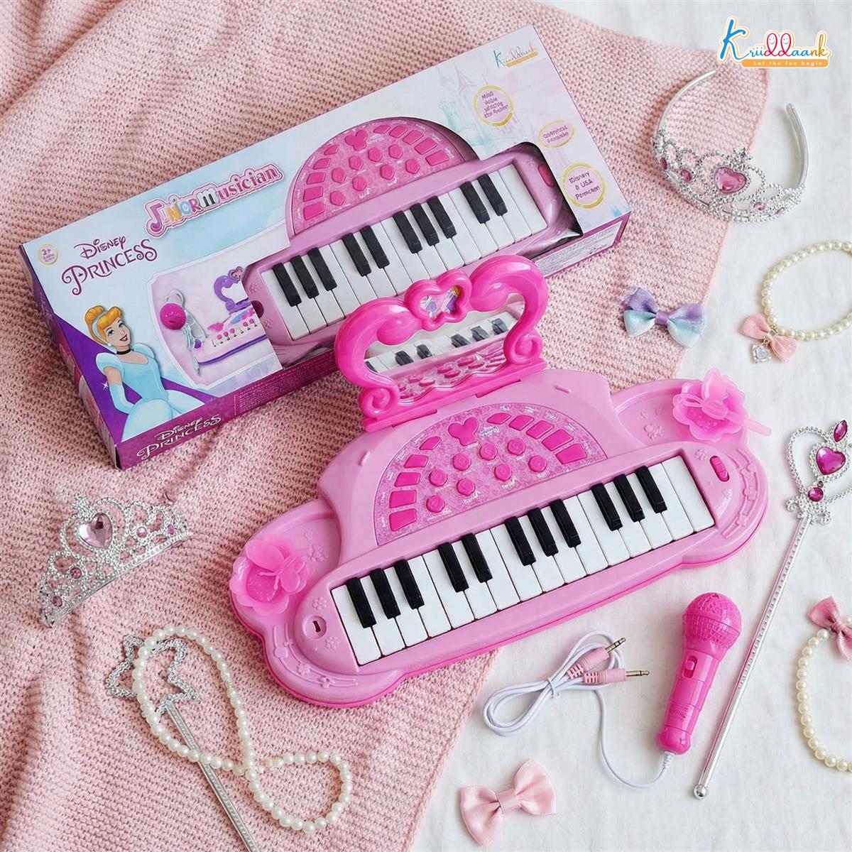 Disney Princess Musician Music Set - Kids Piano with Karaoke Microphone & Sound Effects, Educational Musical Toy for Girls Age 3+, Portable Electronic Keyboard with USB/Battery Power (Pink)