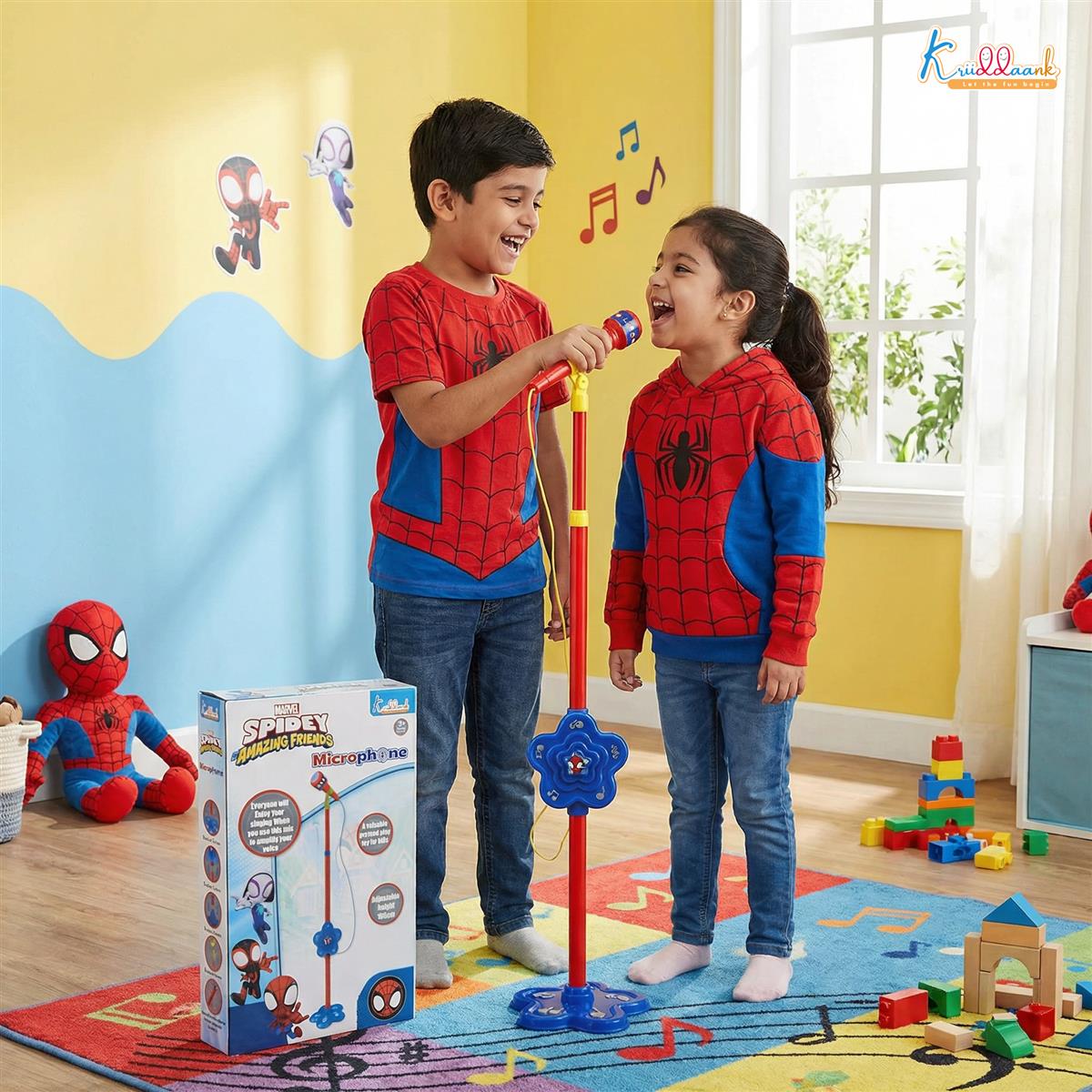 Spiderman Microphone Stand for Kids - Portable Karaoke Set with Adjustable Stand (up to 106cm), Bluetooth & USB Connectivity - Musical Singing Toy for Boys & Girls Age 3+