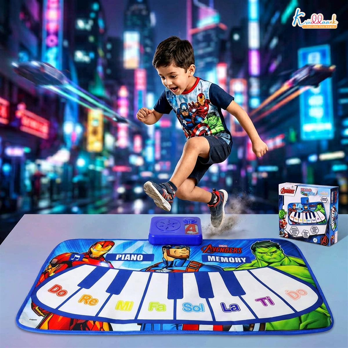Marvel Avengers Theme Piano Mat - Touch Sensitive Electronic Keyboard Music Play Mat for Kids | 8 Piano Keys & 3 Function Keys | Educational Dance & Play Musical Toy for Boys & Girls 3+ Years