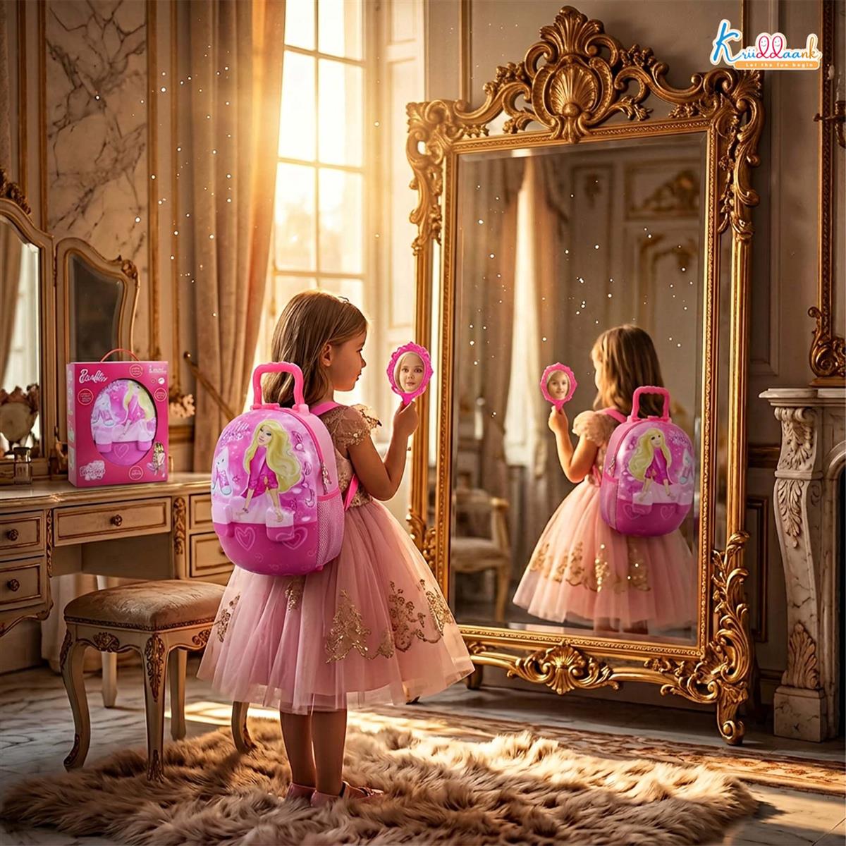 Barbie Backpack Dressing Gift Set for Kids - 2-in-1 Portable Pretend Play Makeup & Vanity Set with Electronic Dryer, 13+ Accessories, Safe & Durable Educational Toy for Girls Ages 3+