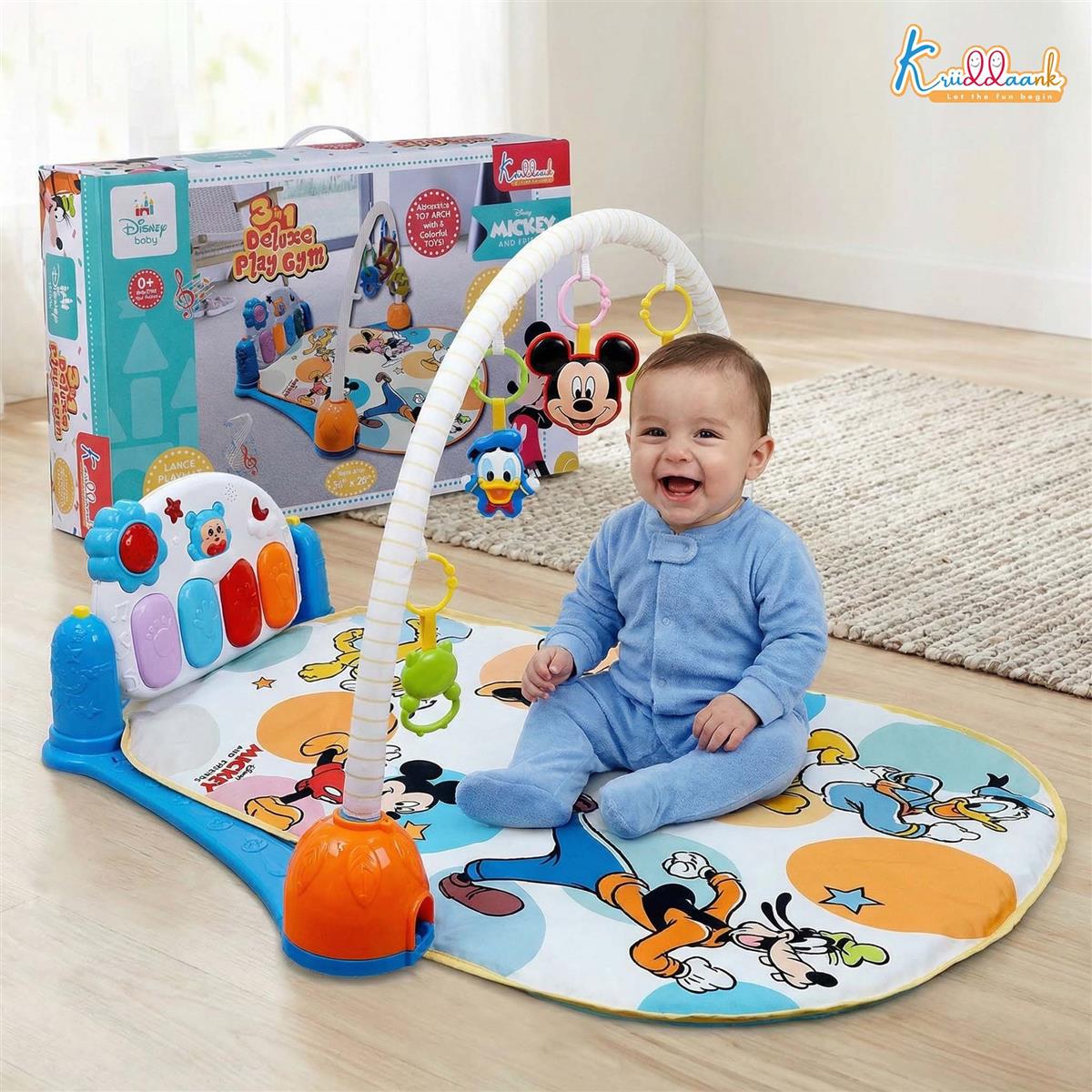 Mickey Theme Musical Baby Gym with Piano Keyboard, Lights & Hanging Rattles - Activity Play Mat for Infants & Toddlers (0-3 Years) - Extra Cushioned Tummy Time Mat for Boys & Girls