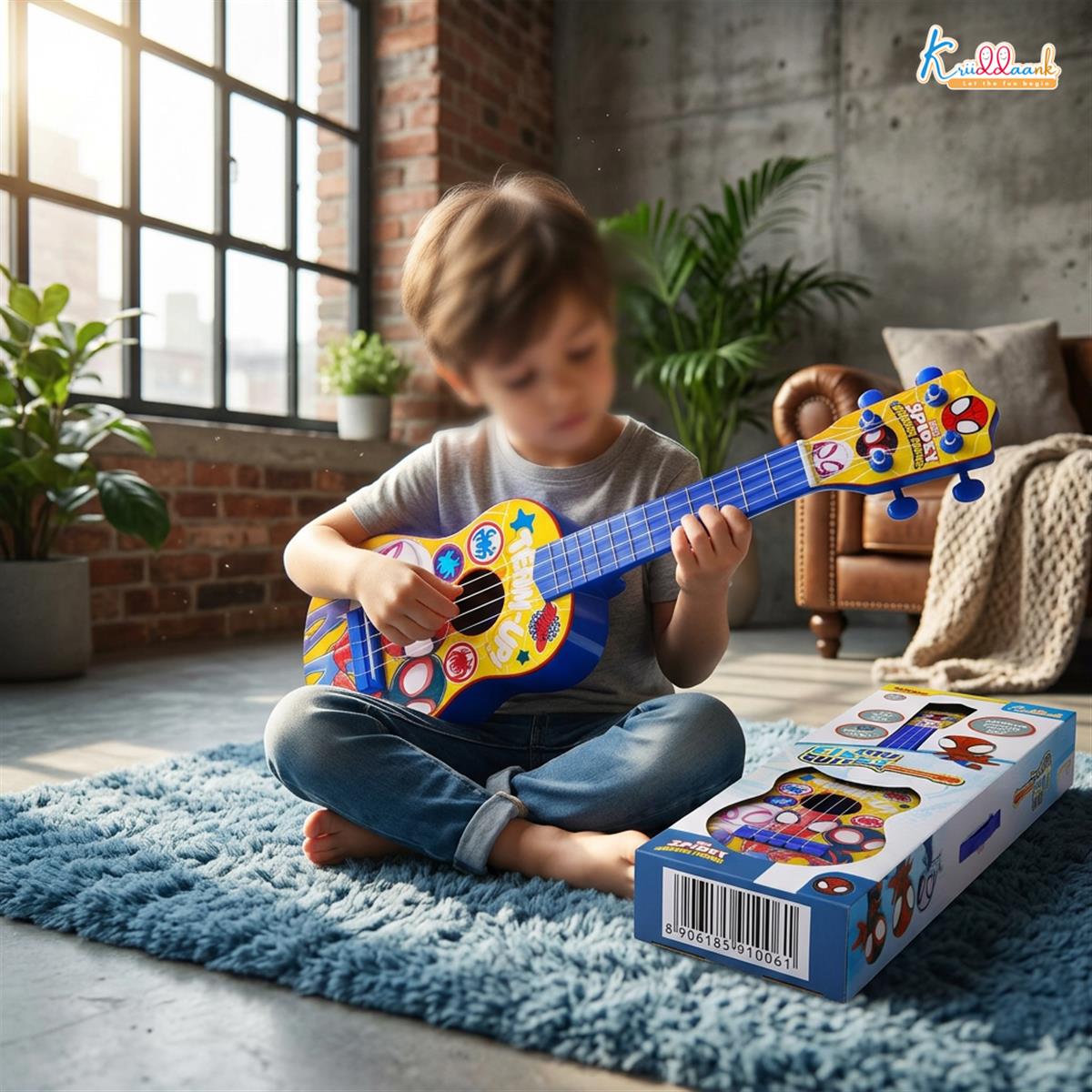 Spiderman Big Toy Guitar for Kids - 4 Adjustable Strings, Fingerstyle Tab & Pick - Portable Educational Musical Instrument Toy for Boys 3+ Years - Perfect Birthday Gift, Blue