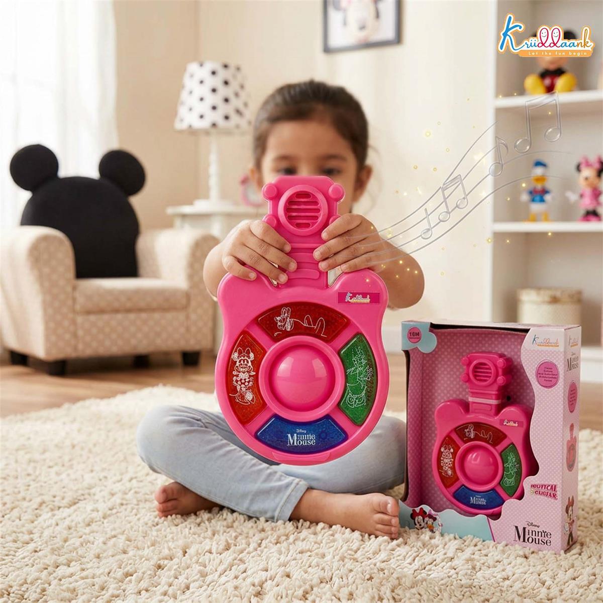 Minnie Mini Music Guitar for Kids - Portable Musical Toy with Interactive Buttons & Sound Effects, Battery Operated Educational Instrument for Toddlers, Durable Pink Guitar Toy (Ages 3+)