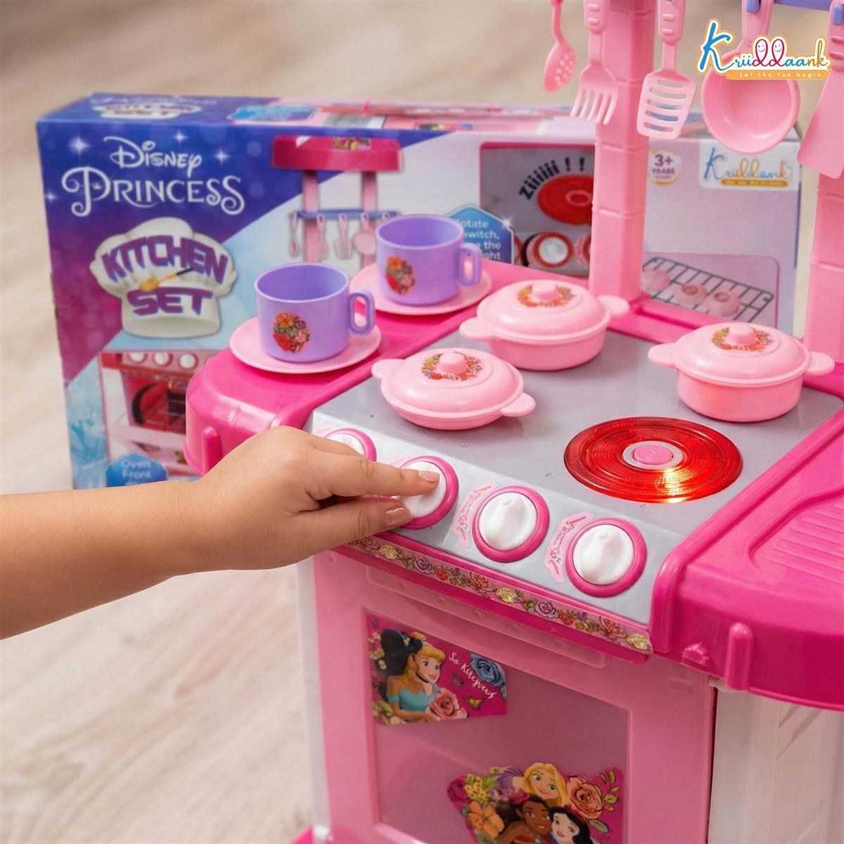 Disney Princess Theme Kitchen Set for Kids - Interactive Cooking Playset with Oven, Sink, Lights & Sounds - Pretend Play Chef Set with 18 Accessories - Pink Kitchen Toy for Girls 3+ Years