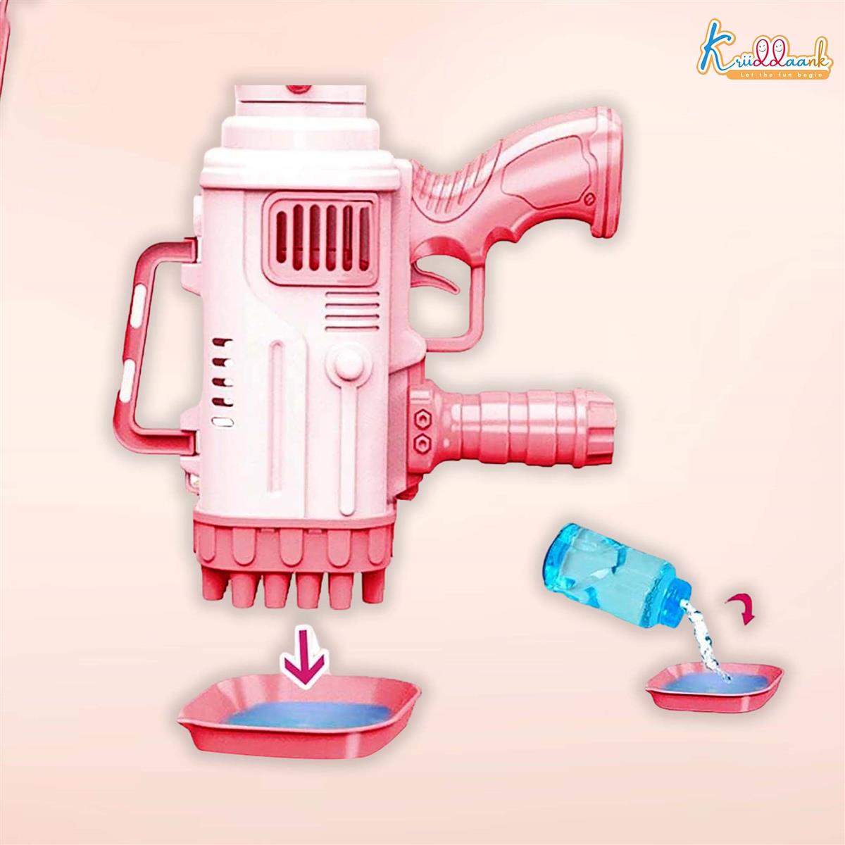 Kriiddank Automatic 36-Hole Bubble Gun Blaster for Kids | Musical Battery Operated Bubble Blower Machine with Solution & Tray | Fun Outdoor Summer Toy & Birthday Gift for Boys & Girls 3+ Years