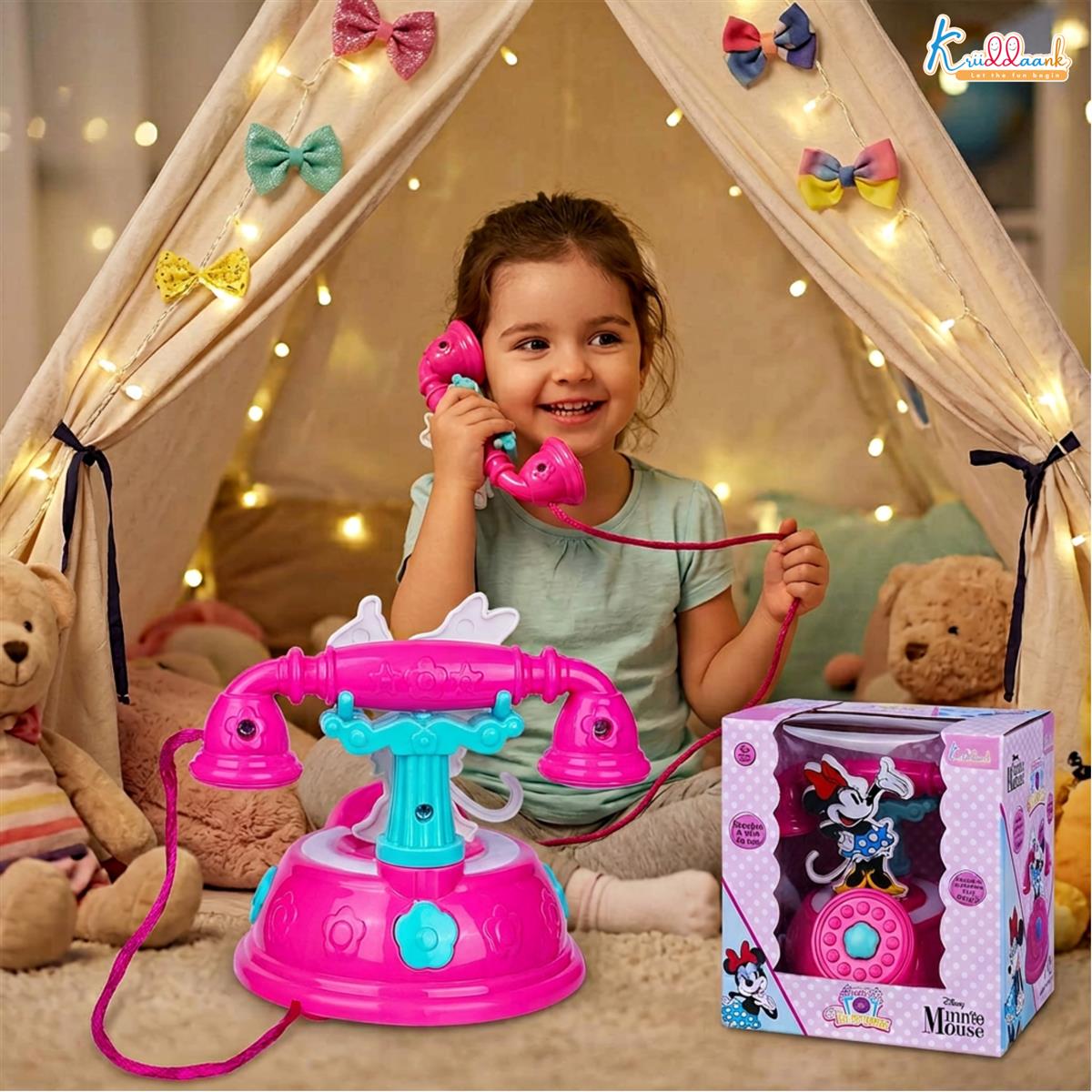 Minnie Talking Telephone Toy for Kids - Pretend Play Landline Phone with Interactive Music & Sounds, Durable Educational Toy for Girls 3+ Years Old, Pink & Fun Design for Creative Role Play