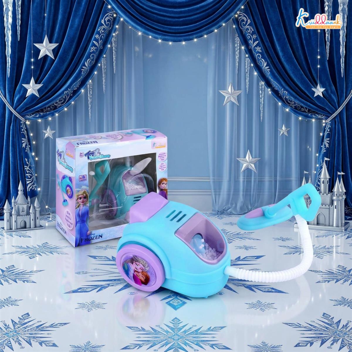 Frozen Theme Mini Vacuum Cleaner Toy for Kids - Battery-Operated Educational Pretend Play Cleaning Set with Lights, Turkish Blue, Safe & Interactive Housekeeping Toy for Boys & Girls Ages 3+