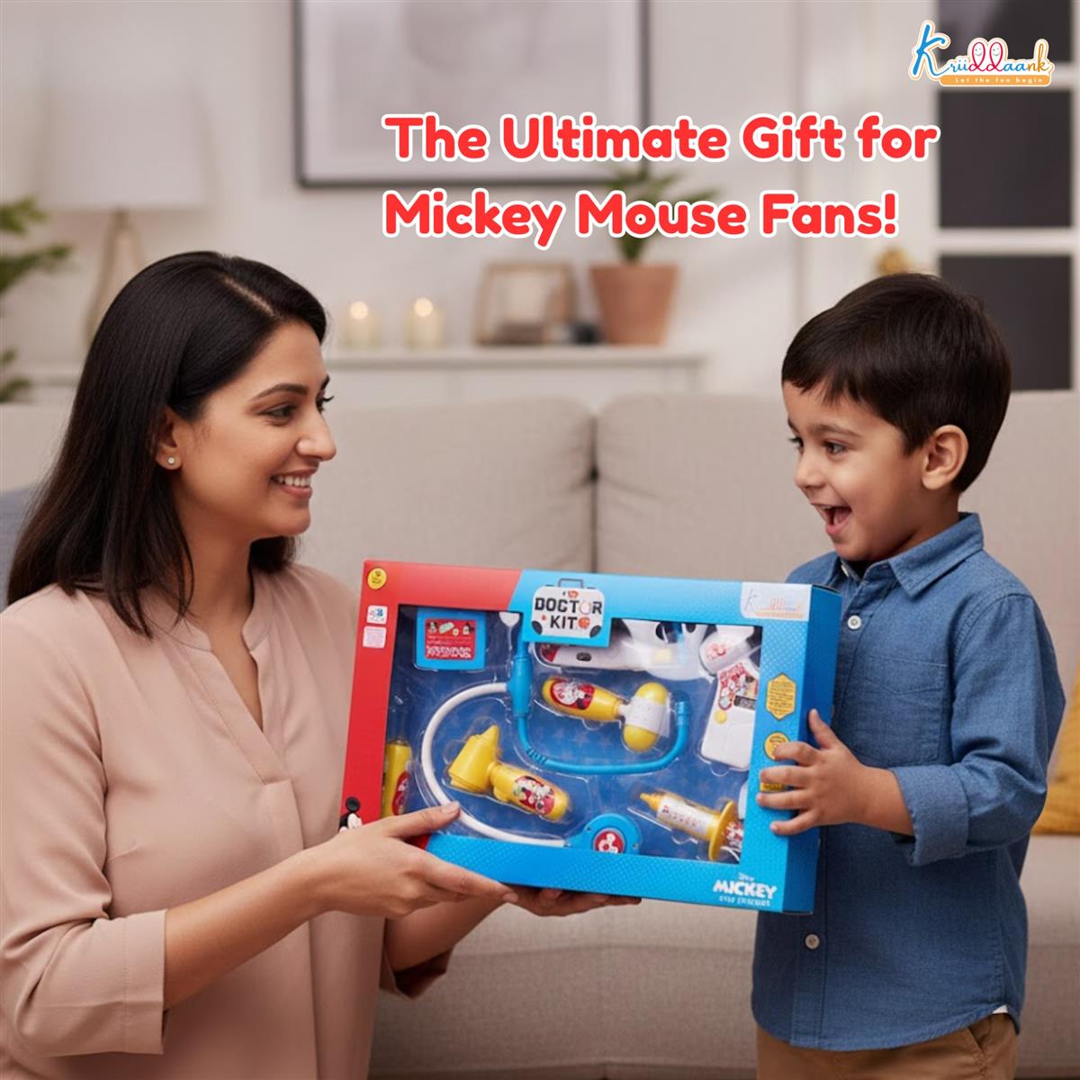 Disney Mickey Mouse Theme Doctor Set for Kids with Light & Sound Stethoscope - 8-Piece Medical Kit for Pretend Play, Educational Toy for Toddlers Aged 3+, Safe & Interactive Disney Toy