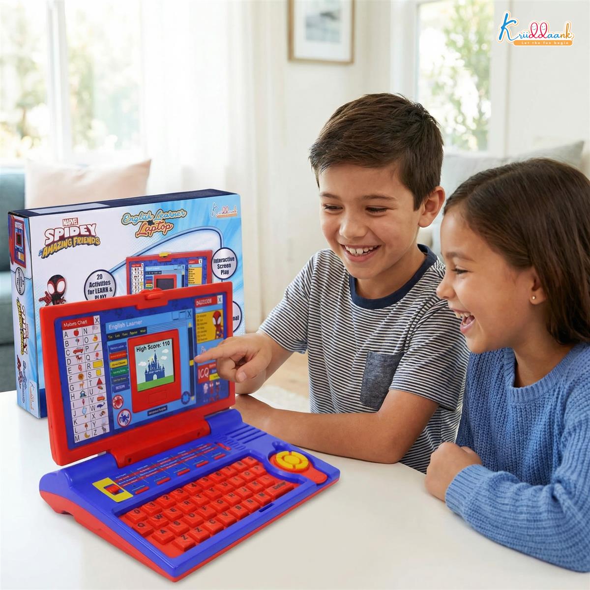 Spiderman Educational Laptop for Kids 3+ Years - Interactive Learning Toy with 20 Activities, Mouse Control, Alphabet & Number Games, Music & Melody - Marvel Superhero Theme, Red & Blue