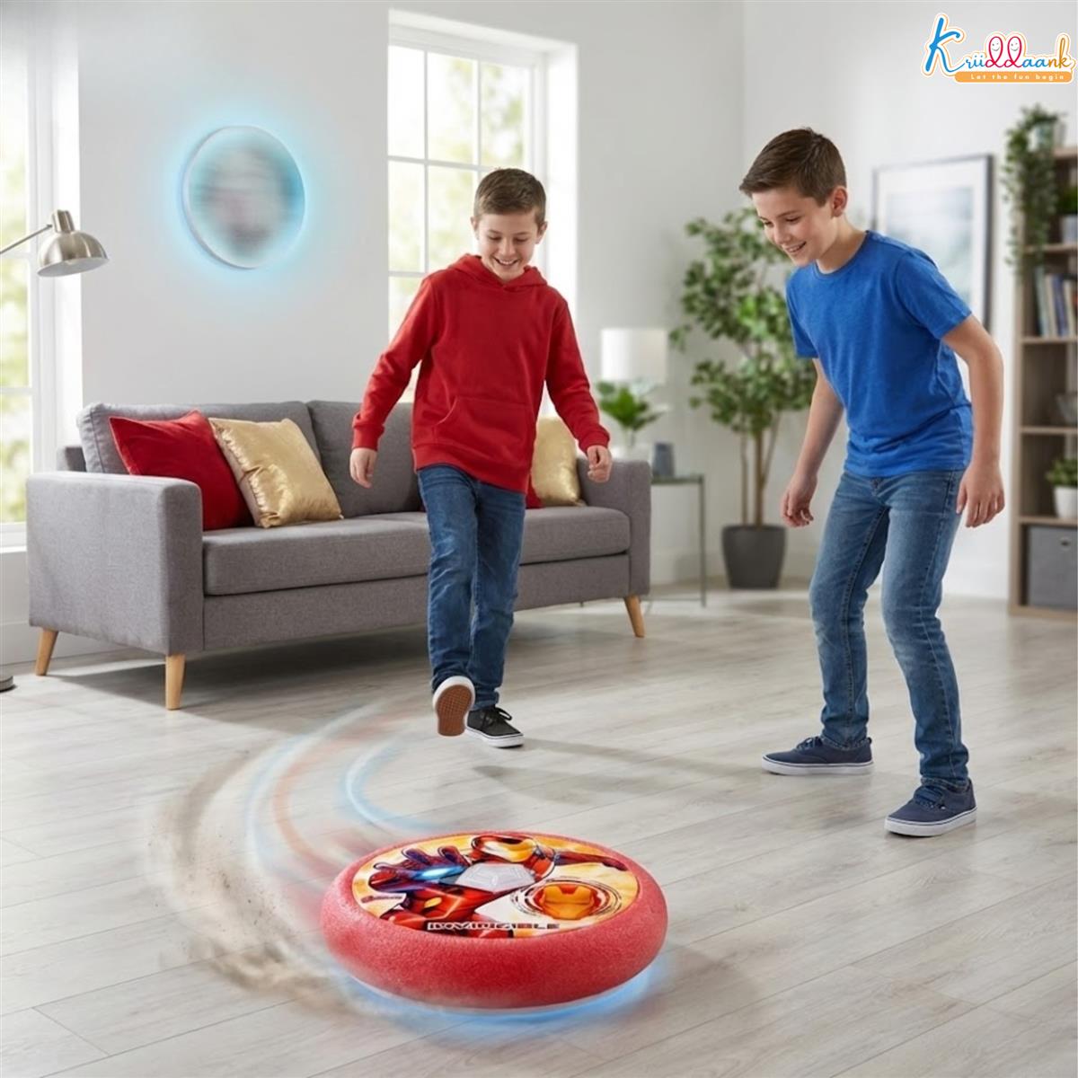 Iron Man Theme Hover Football for Kids - LED Light Up Indoor Soccer Ball with Foam Bumper, Disney Marvel Sports Toy for Boys & Girls, Safe Glide Air Power Soccer Disk, Ages 3+