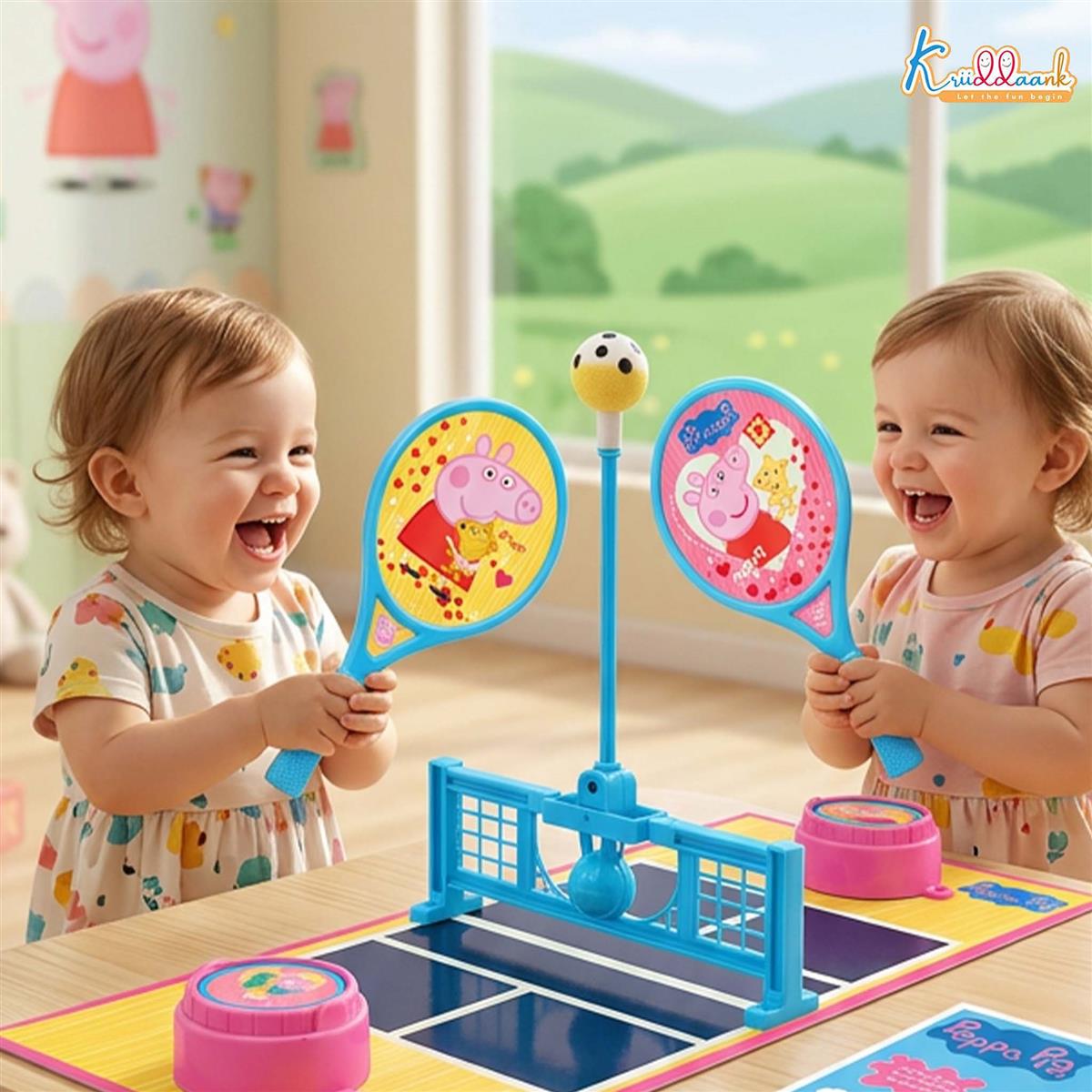Kriiddaank Peppa Tennis Smash Tabletop Table Tennis Game for Kids - 2-Player Interactive Ping Pong Toy Set with Spring Launcher & Paddles - Active Indoor Fun, Birthday Gift for Boys & Girls 3+