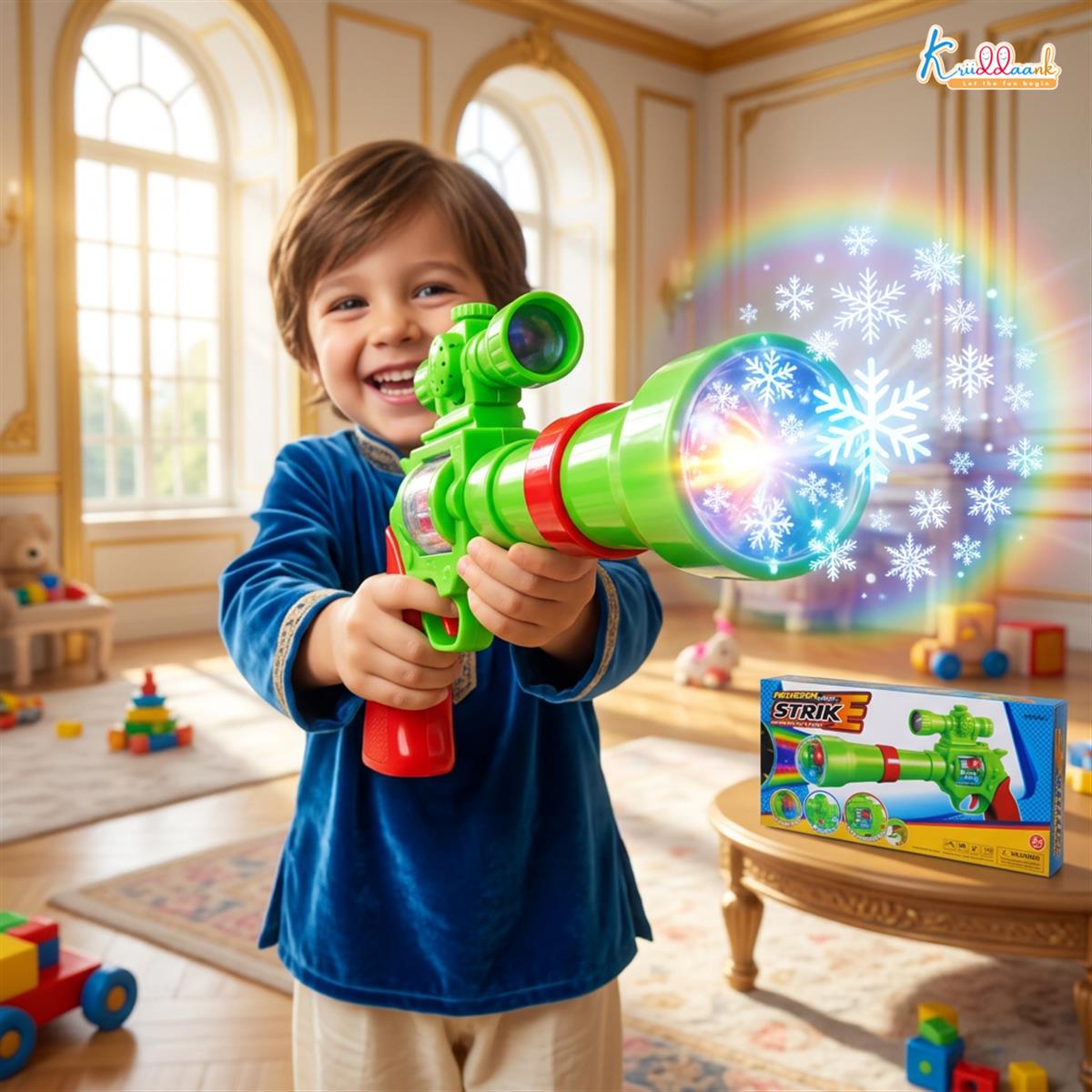 Kriiddaank Strike Gun Toy - Kids Safe Soft Bullet Blaster with Foam Bullets, Sound & Projection Lights - Battery Operated Shooting Playset for Boys & Girls, Multicolor - Ages 3+