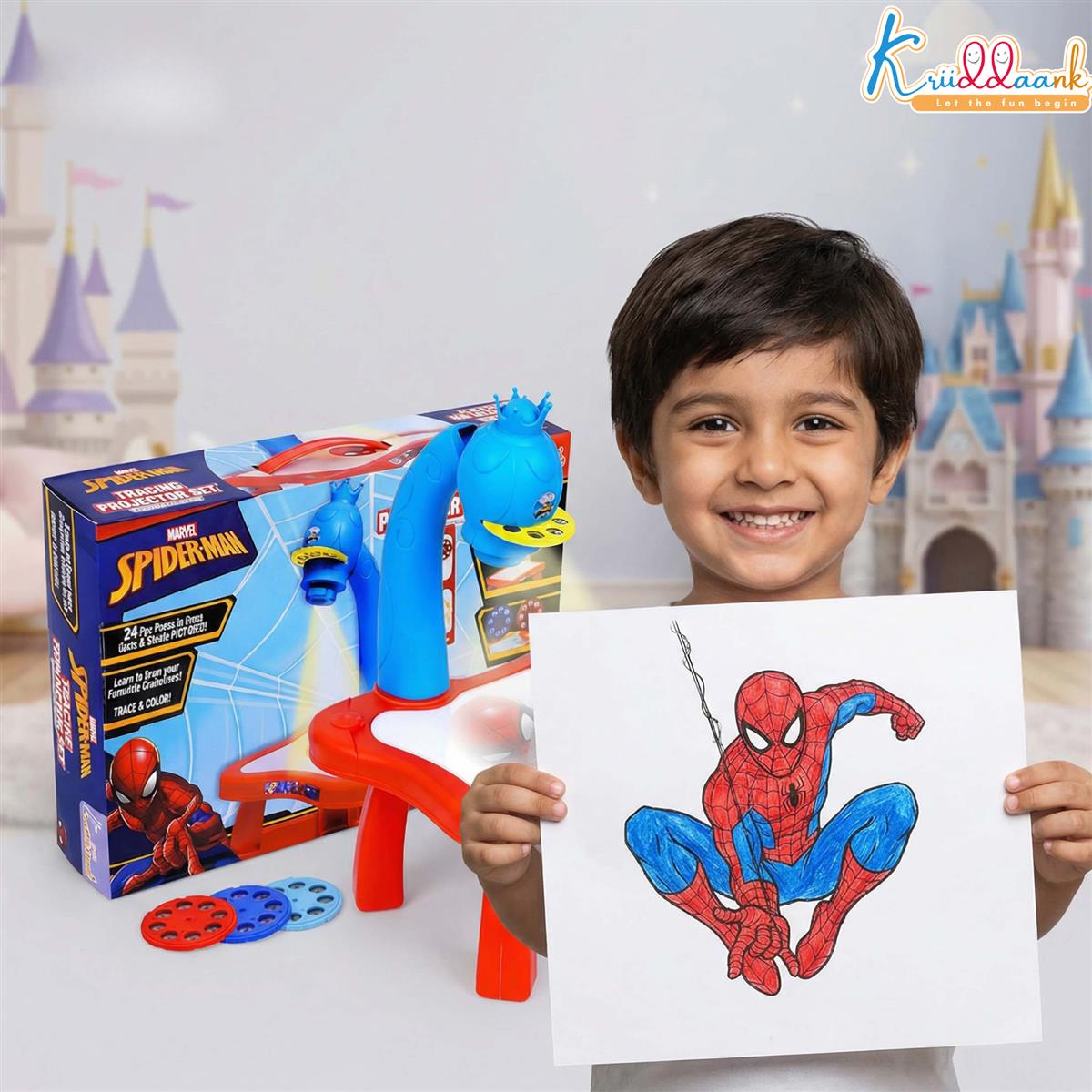 Kriiddaank Spiderman Tracing Projector Set for Kids - Art Drawing Toy with 24 Patterns, 3 Slides, Markers & Paper - Creative Educational Learning Sketching Kit for Children Ages 3+