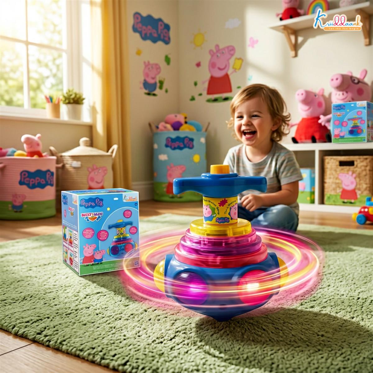 Peppa Pig Dizzy Glow Top - Musical Spinning Top Toy with LED Flashing Lights, 360 Degree Rotation Magic Spinner Lattoo for Kids Boys & Girls, Easy Twist & Play, 3+ Years (Pink)