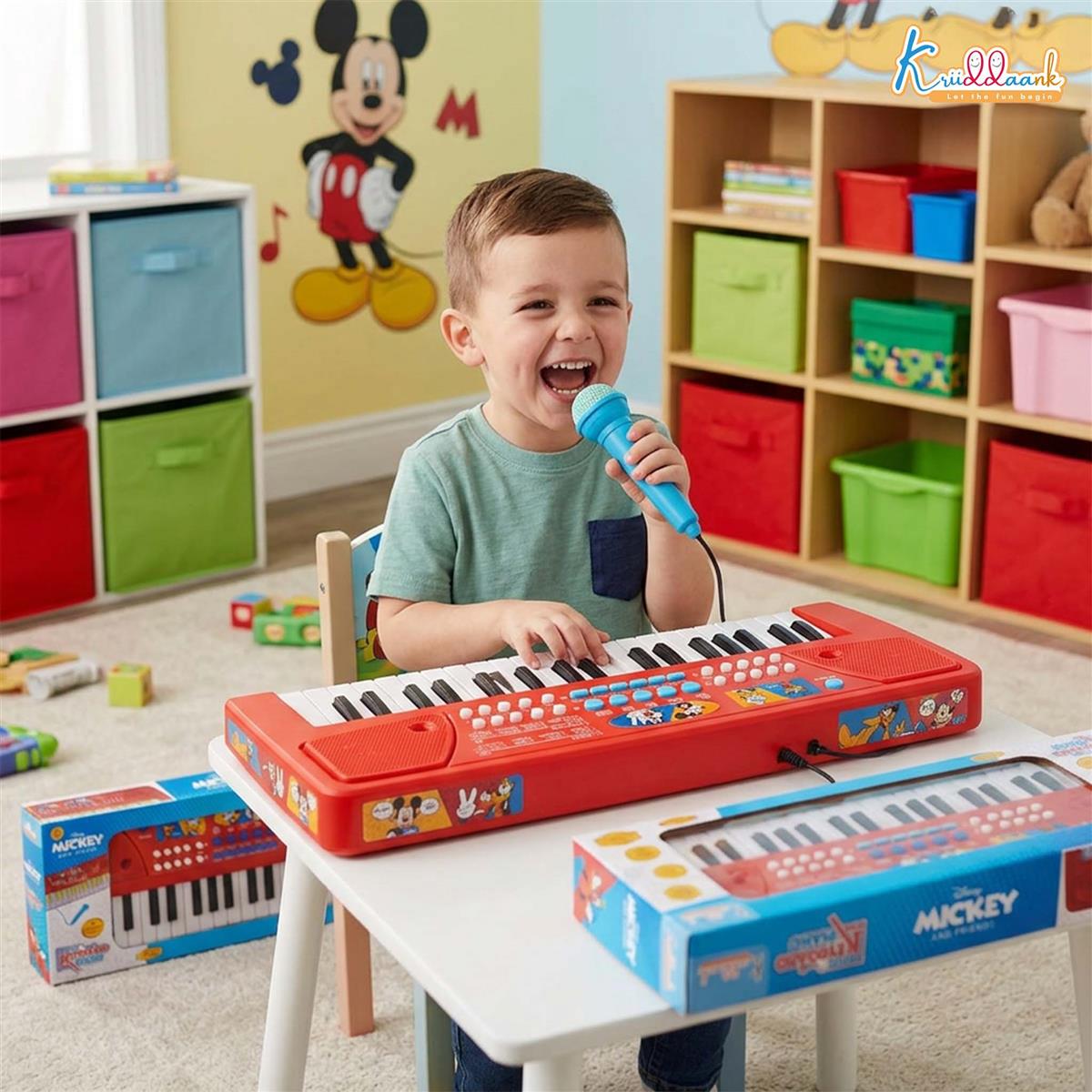Mickey 37-Key Keyboard Piano for Kids with Microphone | 8 Rhythms & 8 Instrument Sounds, USB & Battery Powered | Musical Educational Toy for Boys & Girls Age 3+ - Red