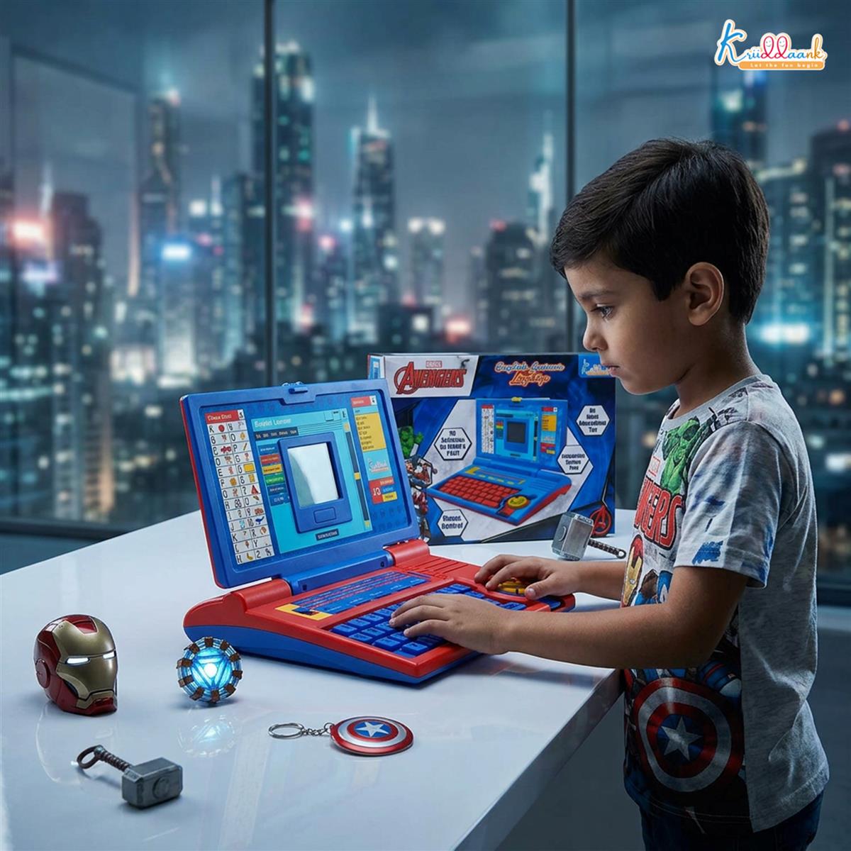 Kriiddaank Avengers Educational Laptop for Kids, 20 Learning Activities for 3+ Year Old Boys, Interactive Toy for Alphabet, Numbers, Math, Music & Logic, Memory Skill Development, Red