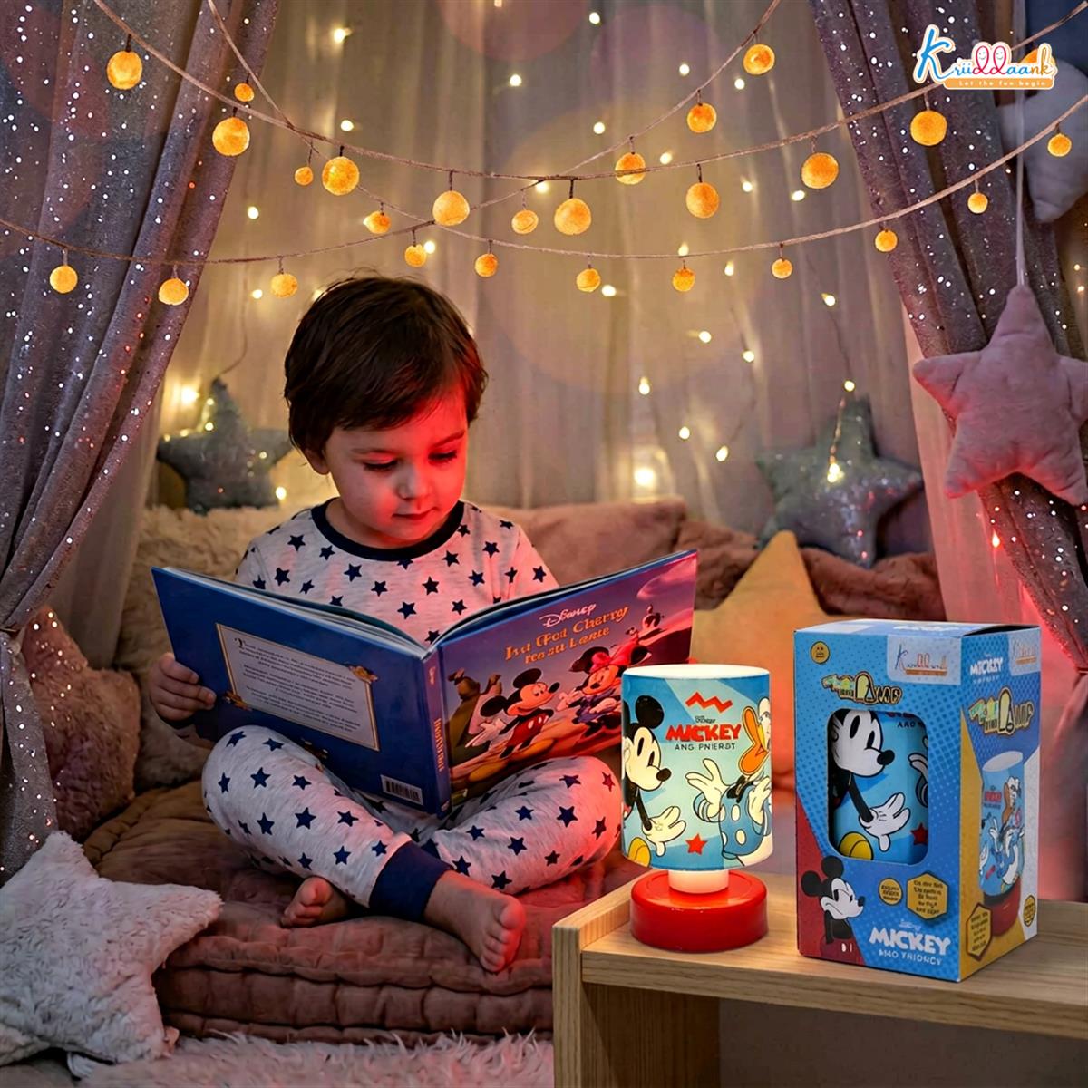 Kriiddaank Mickey Mouse Themed Table Lamp - Battery Operated LED Night Light for Kids Bedroom, Push Top Glow Lamp, Portable Bedside Decor & Disney Collectible Gift for Boys and Girls, 3+ Years