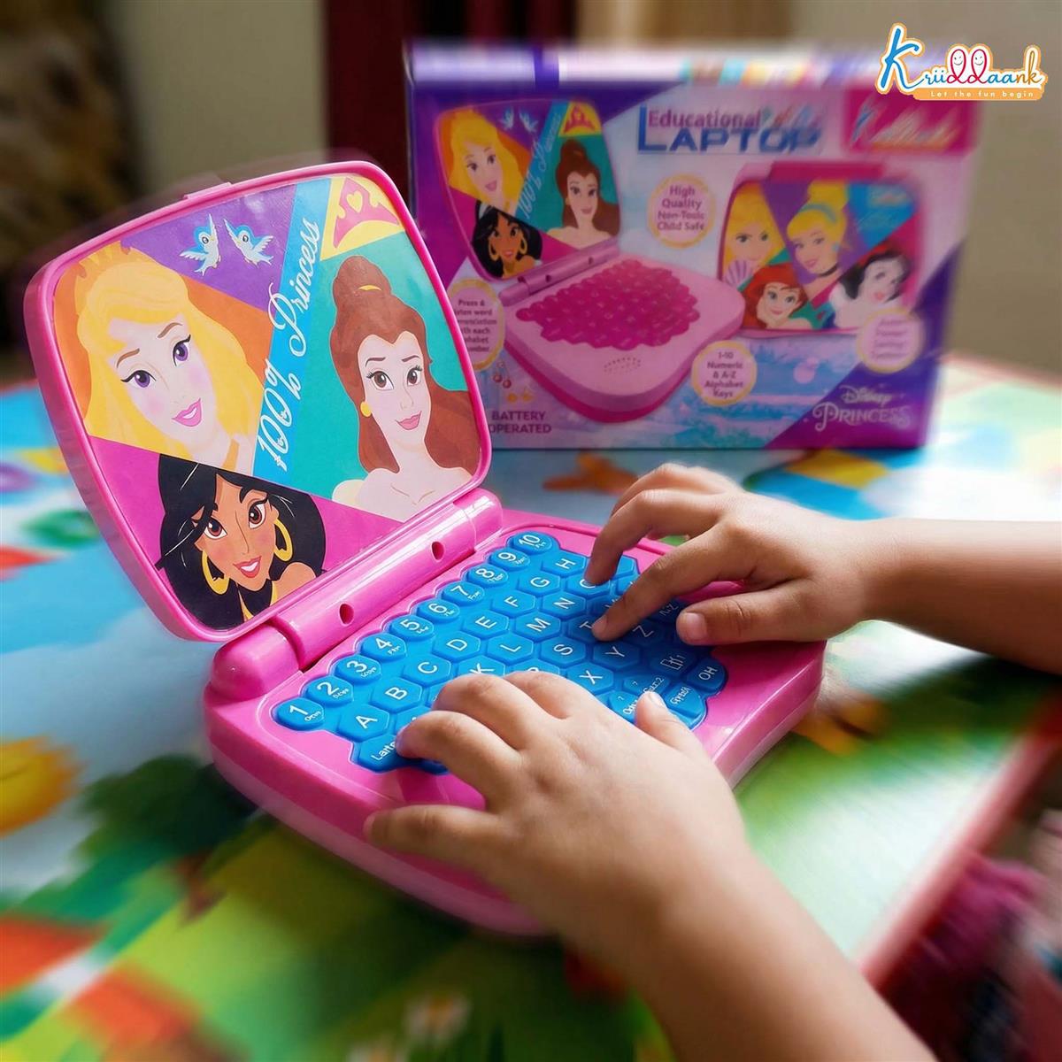 Princess Educational Laptop for Kids - Interactive ABC & 123 Learning Toy for Girls 3+ Years, Sound & Music Modes, Portable Screen-Free Educational Game, Pink Disney Princess Theme Gift