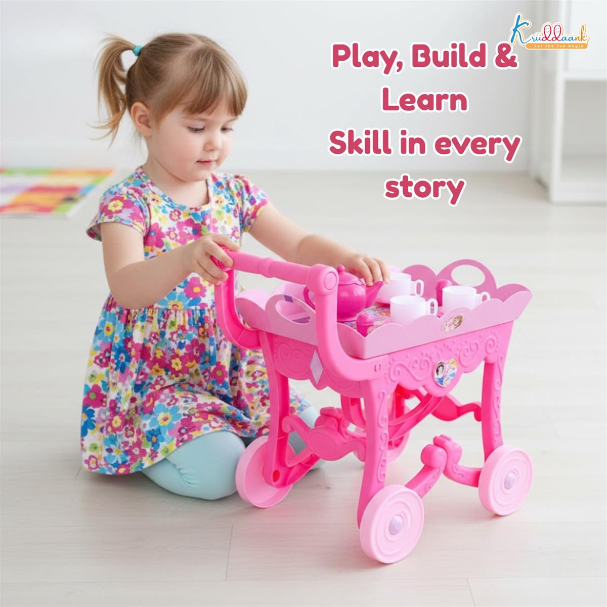 Disney Princess Musical Tea Trolley Set for Kids - 32 Pcs Pink Pretend Play Tea Party Cart with Interactive Sound Effects - Ideal Birthday Gift for Toddlers and Girls Aged 3+ Years