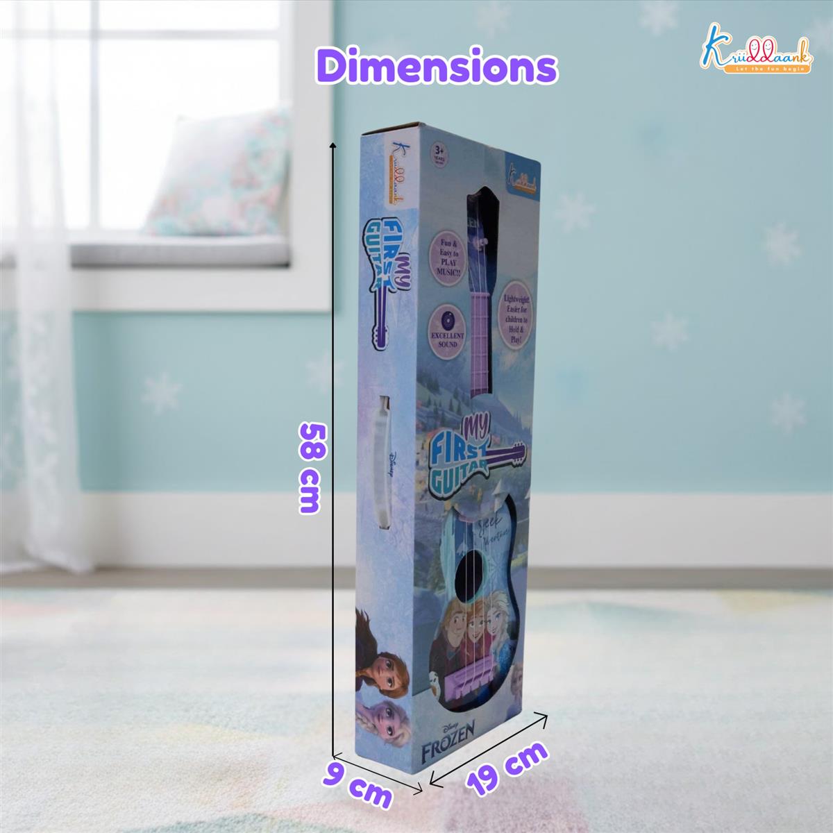 Frozen Elsa & Anna Big Toy Guitar for Girls - 4-String Adjustable Acoustic Musical Instrument with Pick - Lightweight & Portable Educational Toy for Kids Age 3+ Years, Turkish Blue