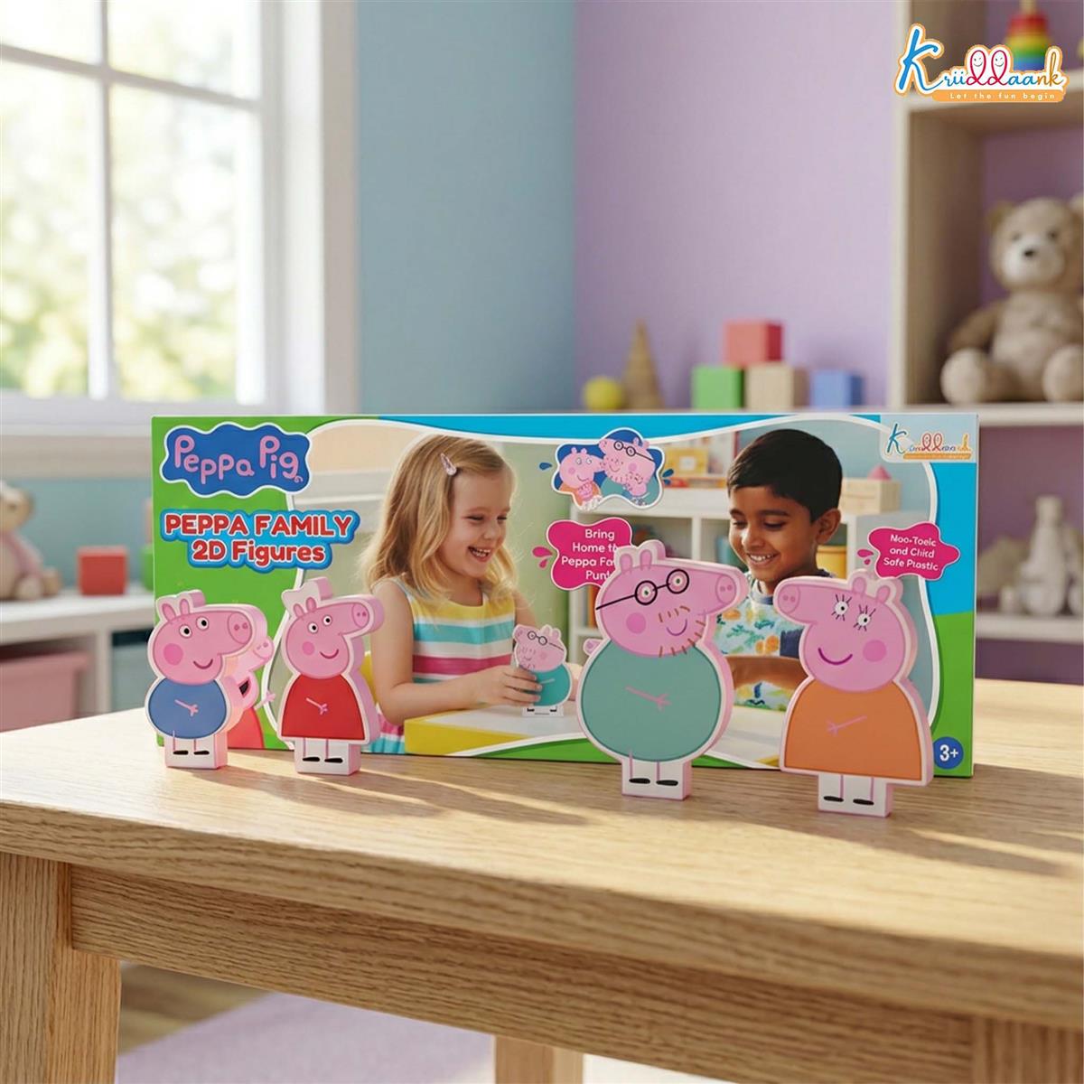 Kriiddaank Peppa Pig 2D Family Figure Fun Pack | Includes Peppa, George, Mummy & Daddy Pig | Non-Toxic Preschool Character Toy Set for Kids Ages 3+ | Ideal Birthday & Return Gift for Toddlers