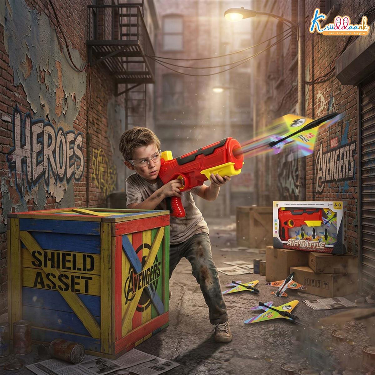 Kriiddank Bullet Airplane Launcher Gun Playset with Sound for Kids | Soft Bullet Blaster Toy with 4 Foam Glider Planes | Safe & Fun Shooting Action Toy for Boys & Girls 3+ Years Old