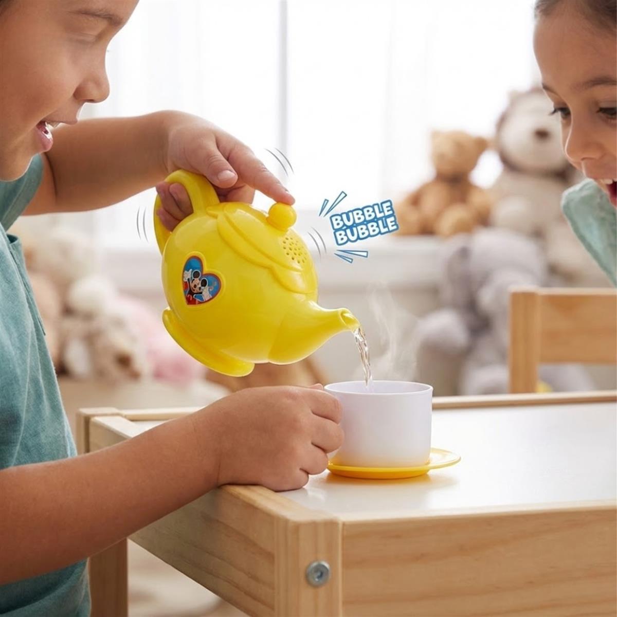 Disney Mickey Mouse Tea Playset - 12-Piece Kids Tea Party Set with Electronic Kettle, Boiling Sound & Light Effects - Educational Pretend Play Kitchen Toy for Toddlers, Boys & Girls Aged 3+ Years