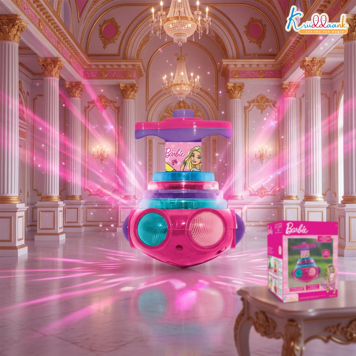 Dizzy Glow Top Barbie - Musical Spinning Top Toy with 360 Degree Rotation, Vibrant Flashing Lights & Sound Effects, Child-Safe Pink Battery Operated Toy for Kids 3+ Years Old