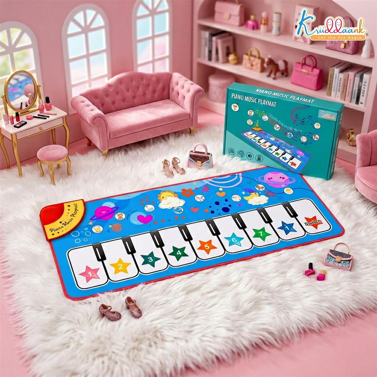 Kriiddaank Piano Music Play Mat for Kids - Interactive Musical Learning & Sensory Development Floor Mat Toy - 8 Piano Keys & 3 Function Keys - Battery Operated Educational Gift for Boys & Girls 3+