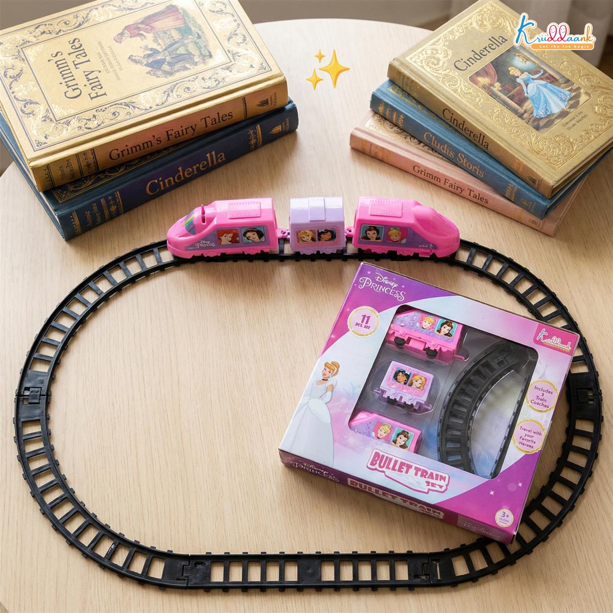 Kriiddaank Disney Princess Train Set for Girls (11-Piece) - Interactive Fairytale Playset with Sound Effects, Battery-Operated Motorized Tracks & 3 Coaches - Educational Gift for Kids Ages 3+