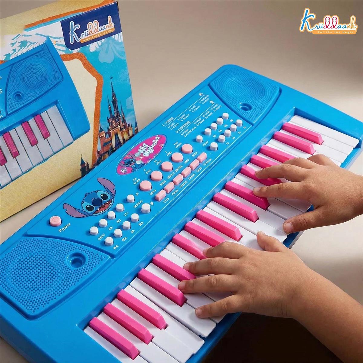 Kriiddaank Stitch Keyboard Piano for Kids - 37 Keys Electronic Organ with Microphone, 8 Rhythms, 8 Instrument Sounds & Tones, USB & Battery Powered, Musical Learning Toy for Boys & Girls 3+ Years